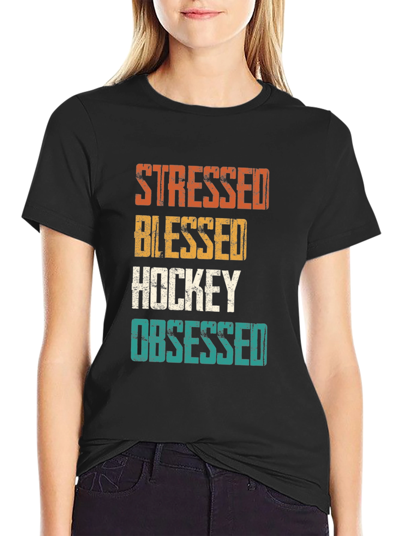 Stressed Blessed Hockey Obsessed Graphic Tee