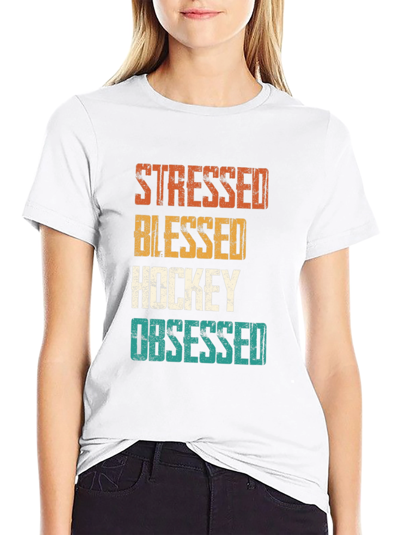 Stressed Blessed Hockey Obsessed Graphic Tee