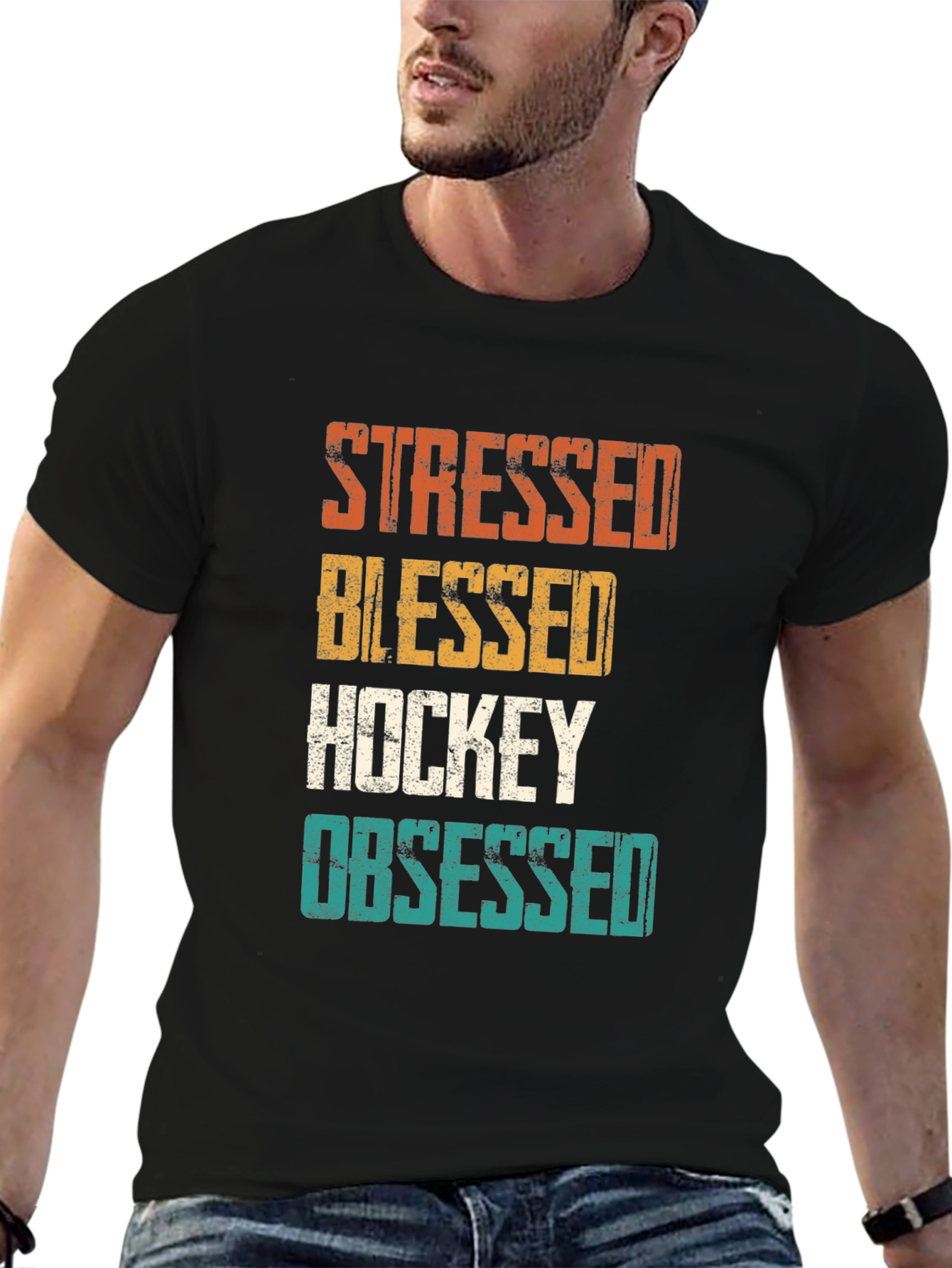 Stressed Blessed Hockey Obsessed Graphic Tee