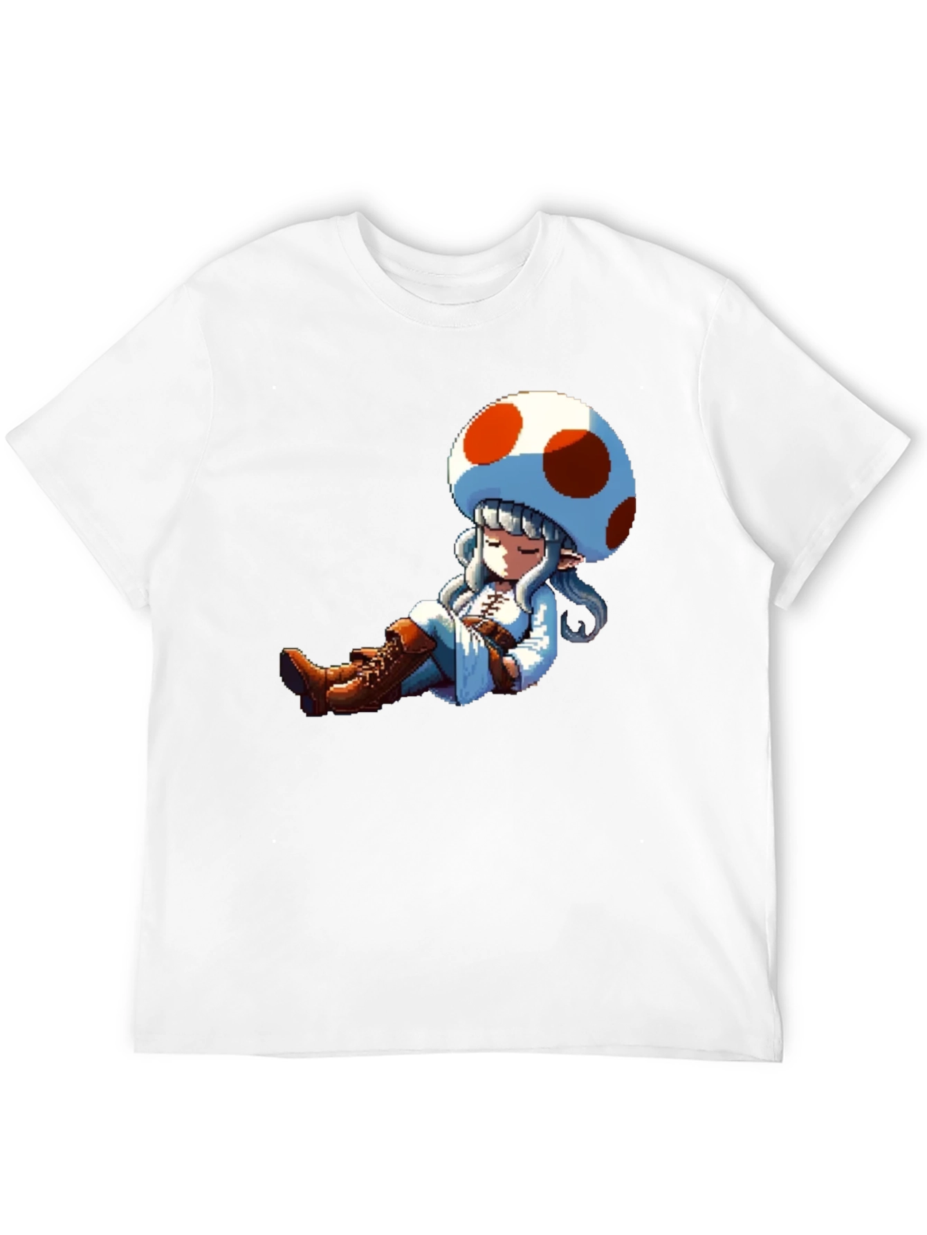 Mushroom Girl Pixel Art Black T-Shirt