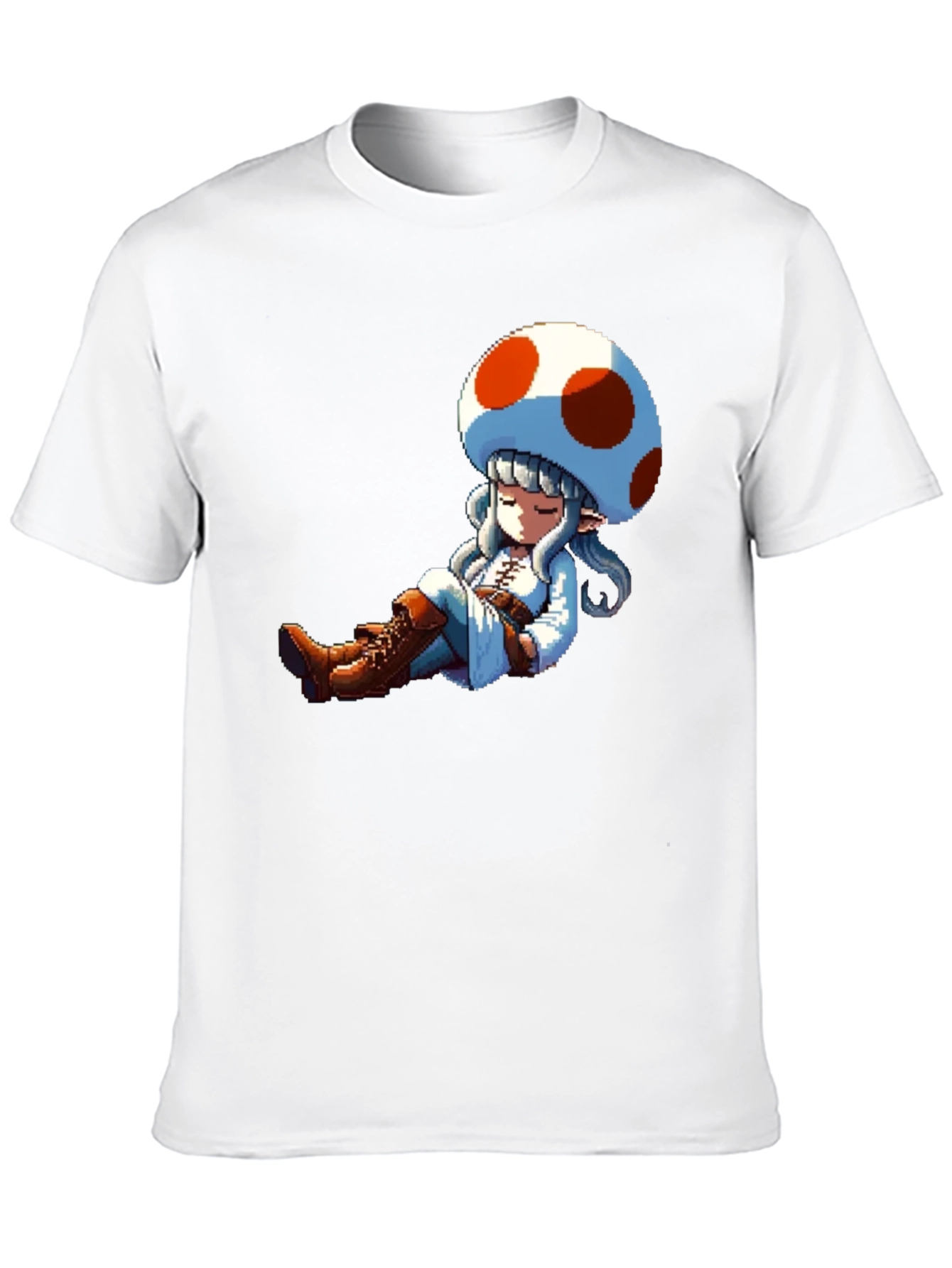 Mushroom Girl Pixel Art Black T-Shirt
