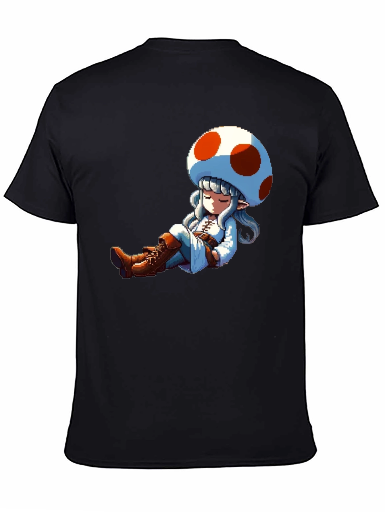 Mushroom Girl Pixel Art Black T-Shirt