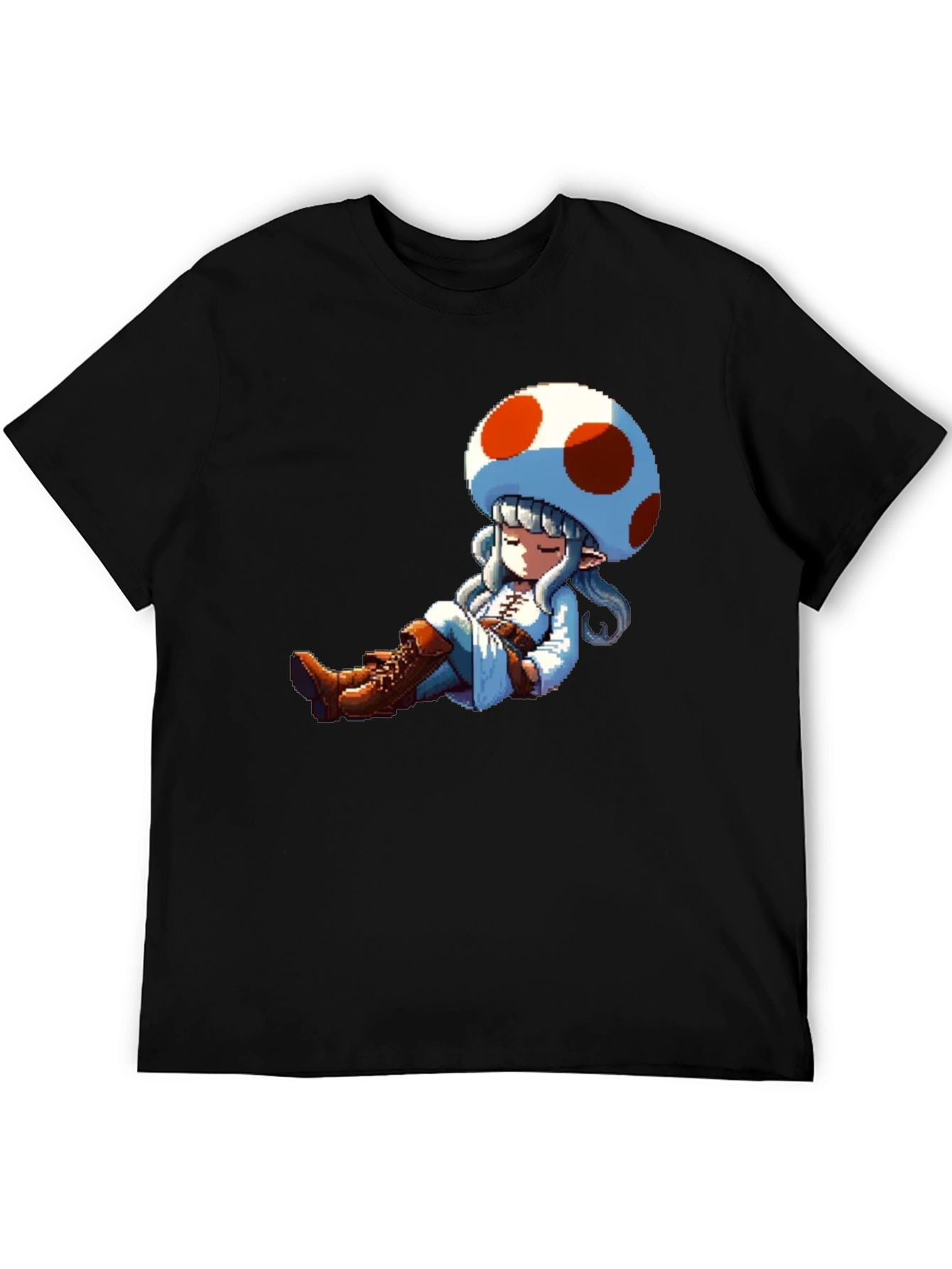 Mushroom Girl Pixel Art Black T-Shirt