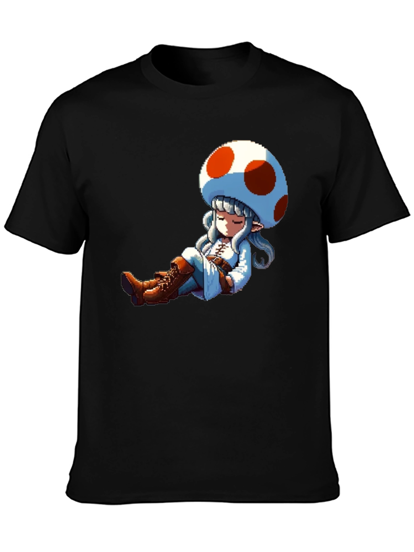 Mushroom Girl Pixel Art Black T-Shirt