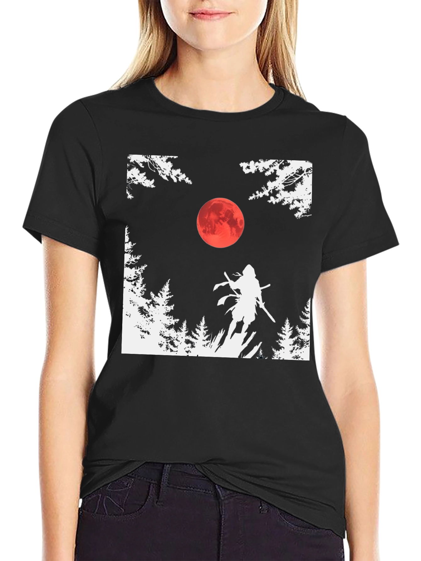 Samurai Moon Graphic Tee - Black