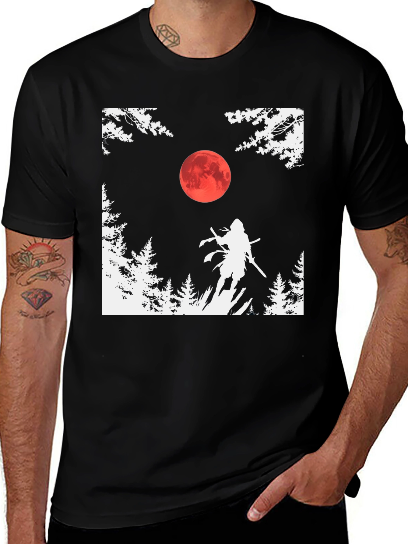 Samurai Moon Graphic Tee - Black