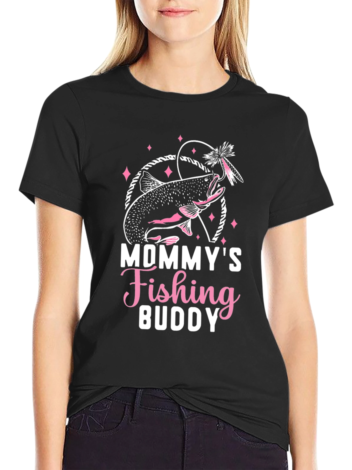 Mommys Fishing Buddy Graphic Tee - Black