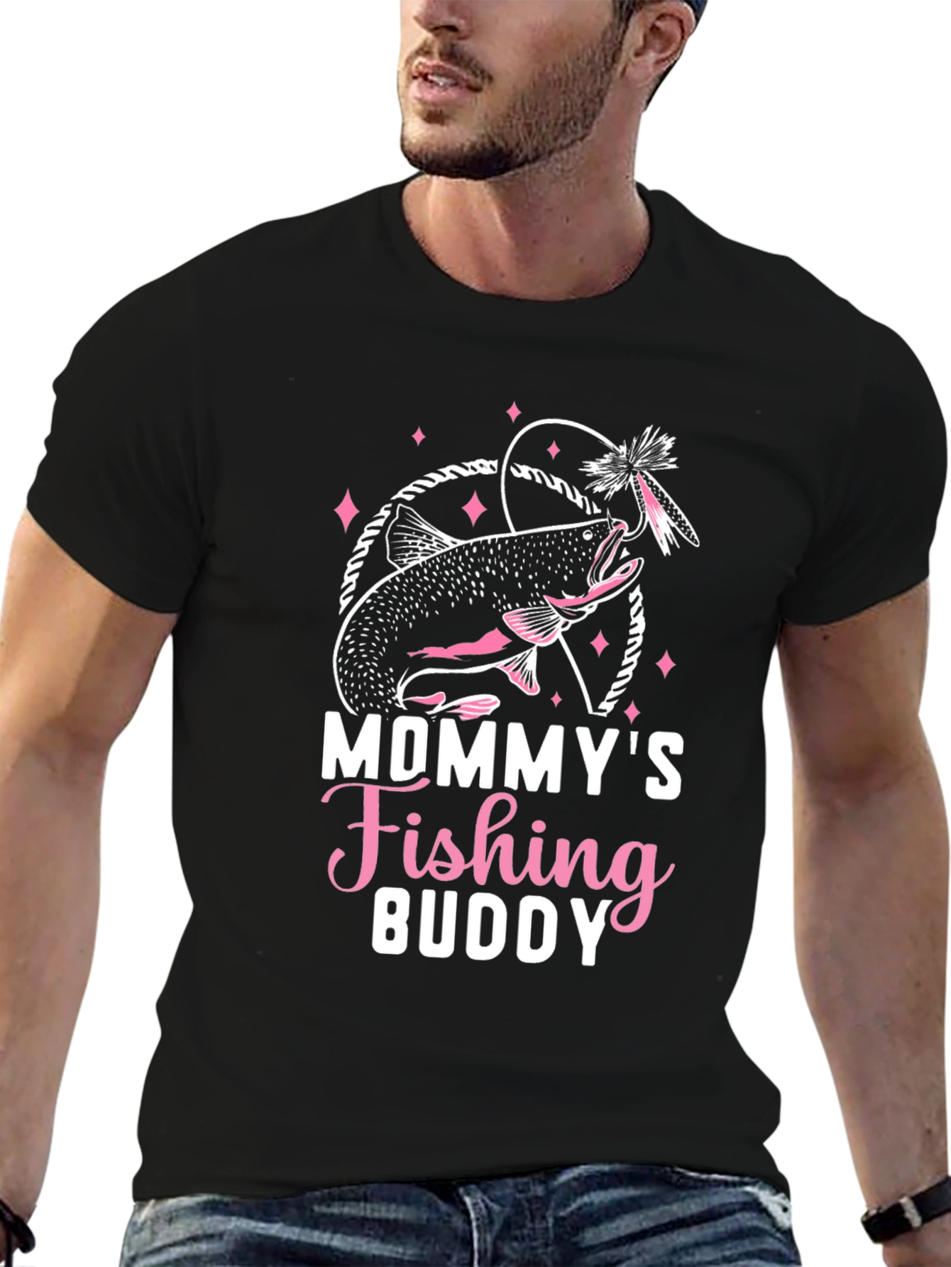 Mommys Fishing Buddy Graphic Tee - Black