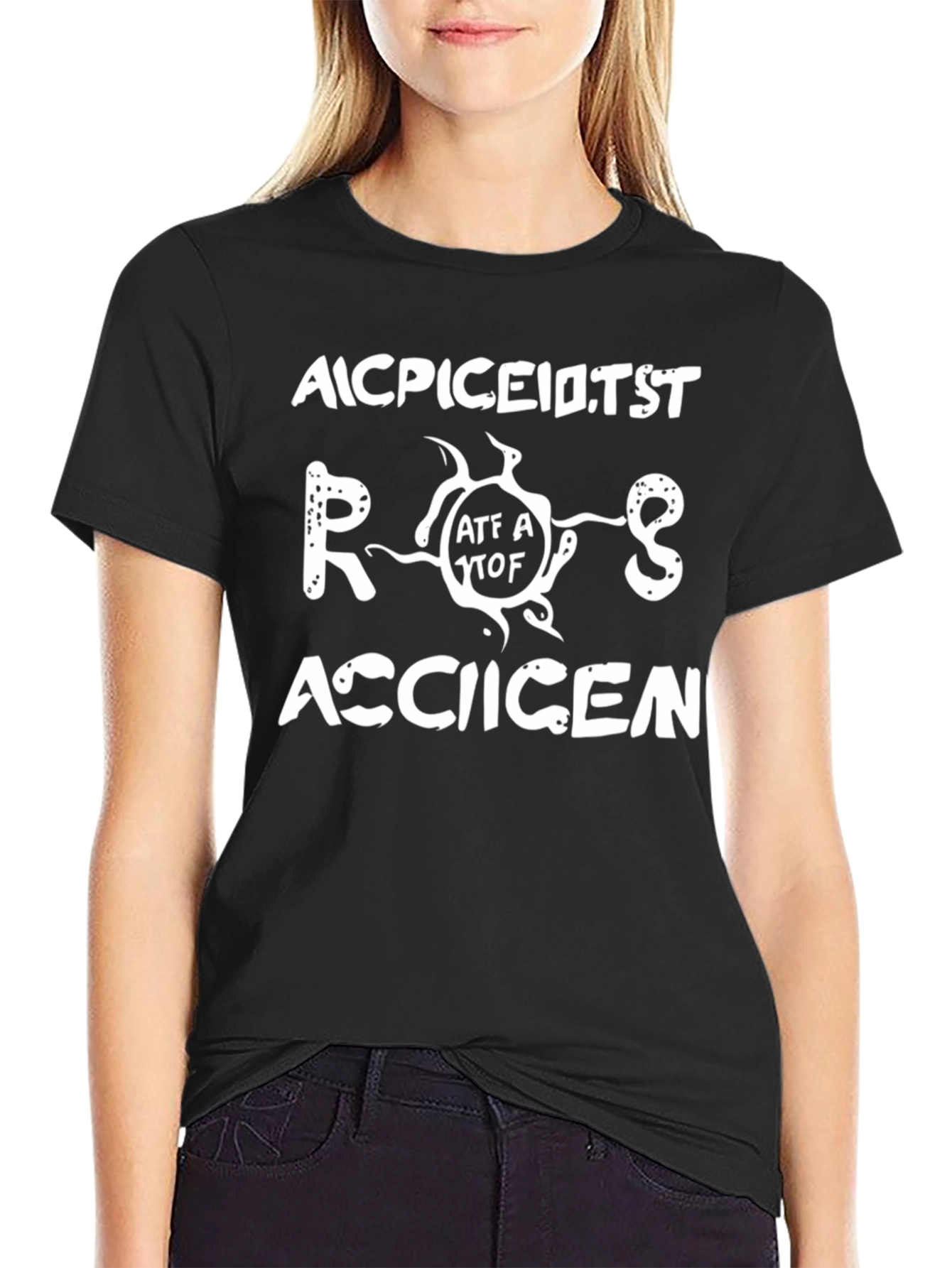 Funny AICPICEIDTST ROOS ACCIICEN Black Graphic T-Shirt