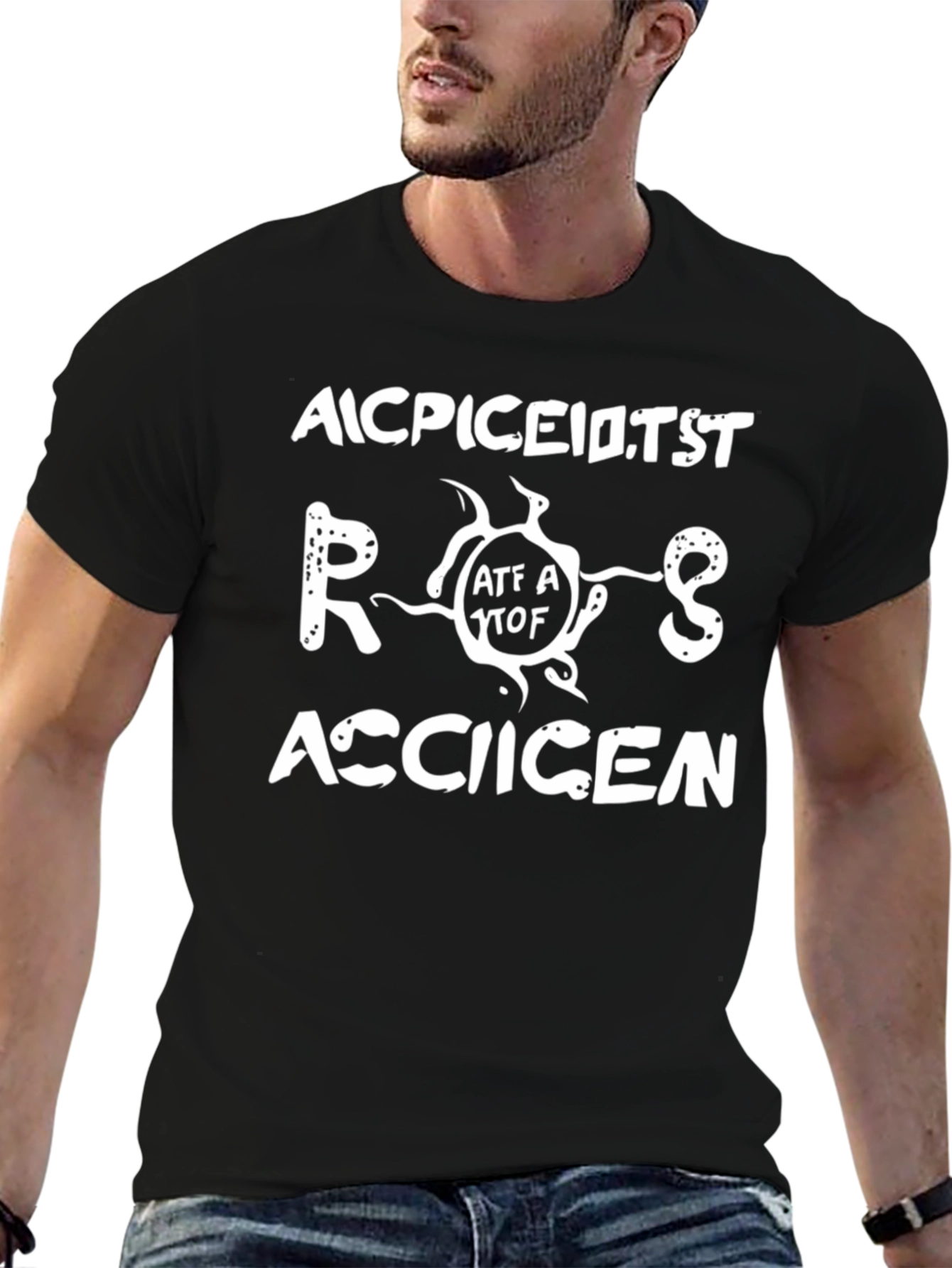Funny AICPICEIDTST ROOS ACCIICEN Black Graphic T-Shirt