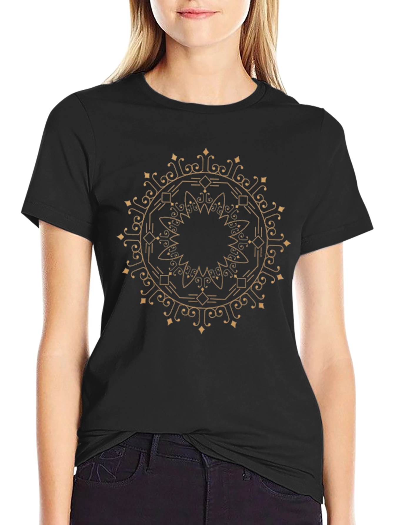 Stylish Black Tee with Geometric Mandala Design