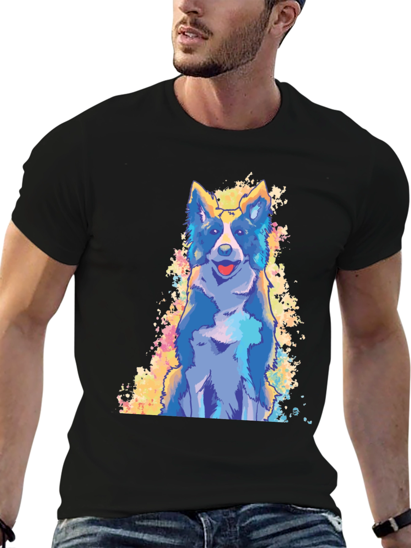 Cool Dog Graphic Print Black T-Shirt