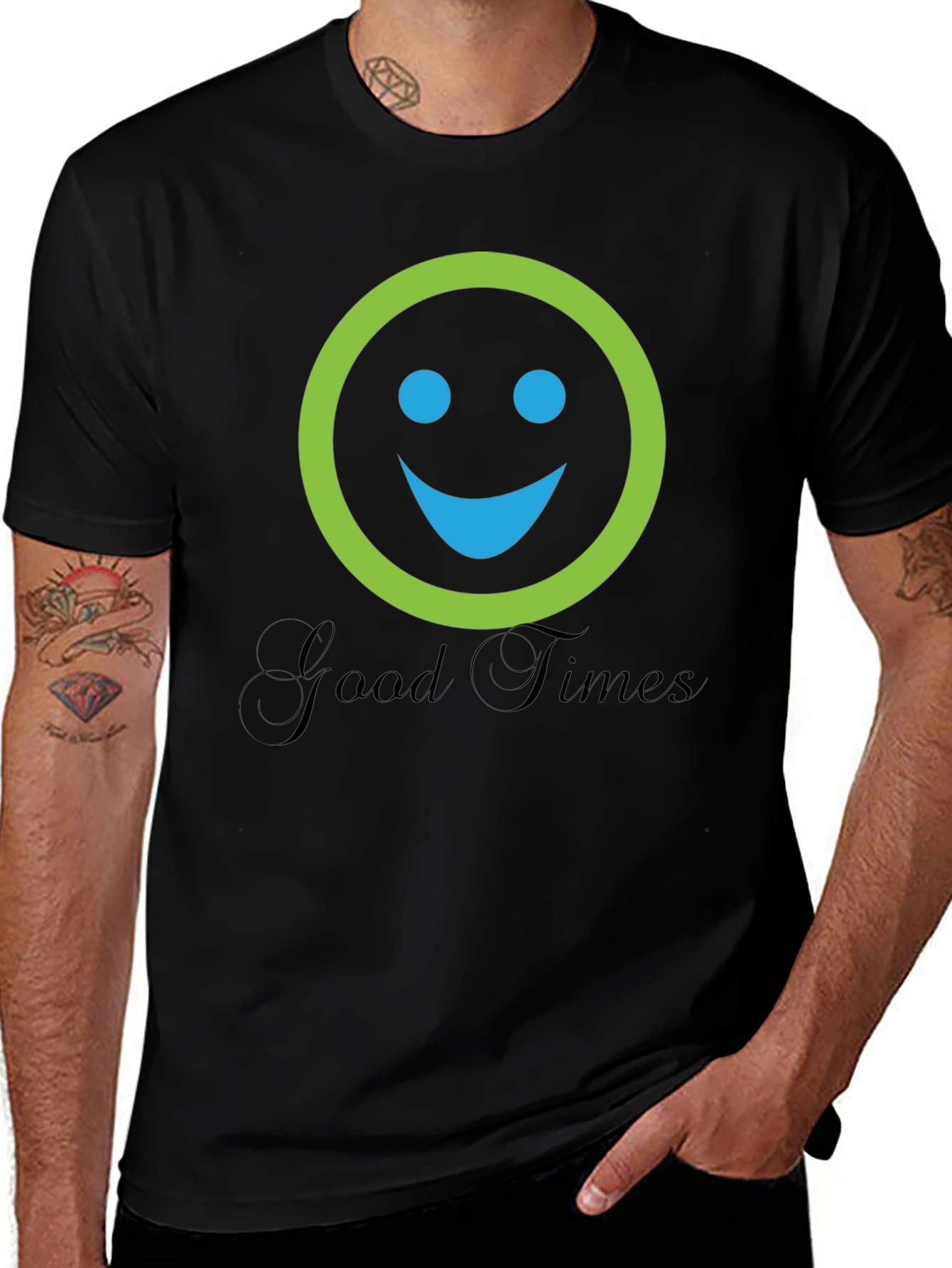 Smiley Face Graphic Black T-Shirt - Good Times
