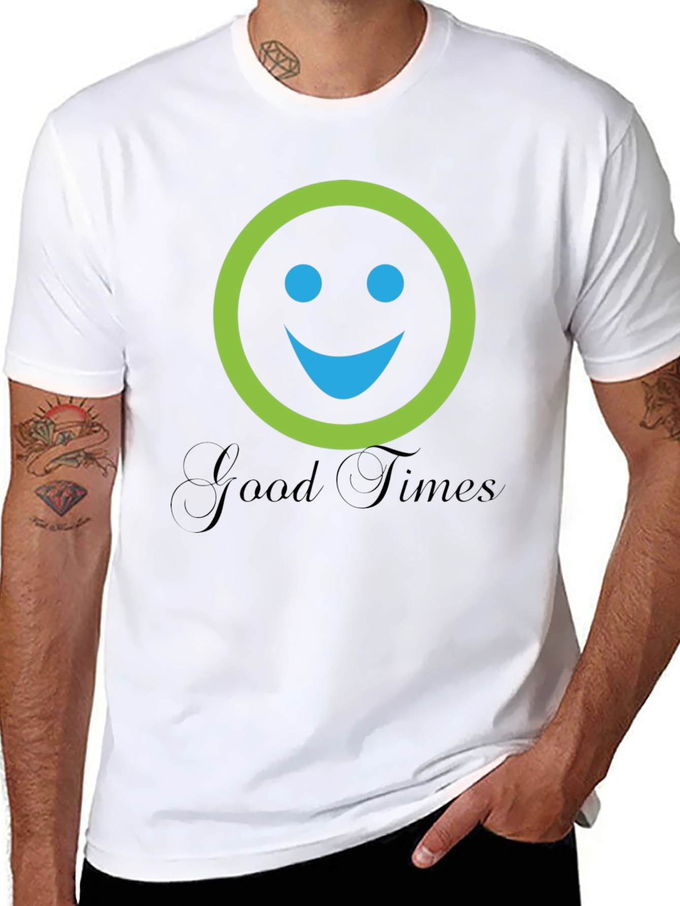 Smiley Face Graphic Black T-Shirt - Good Times