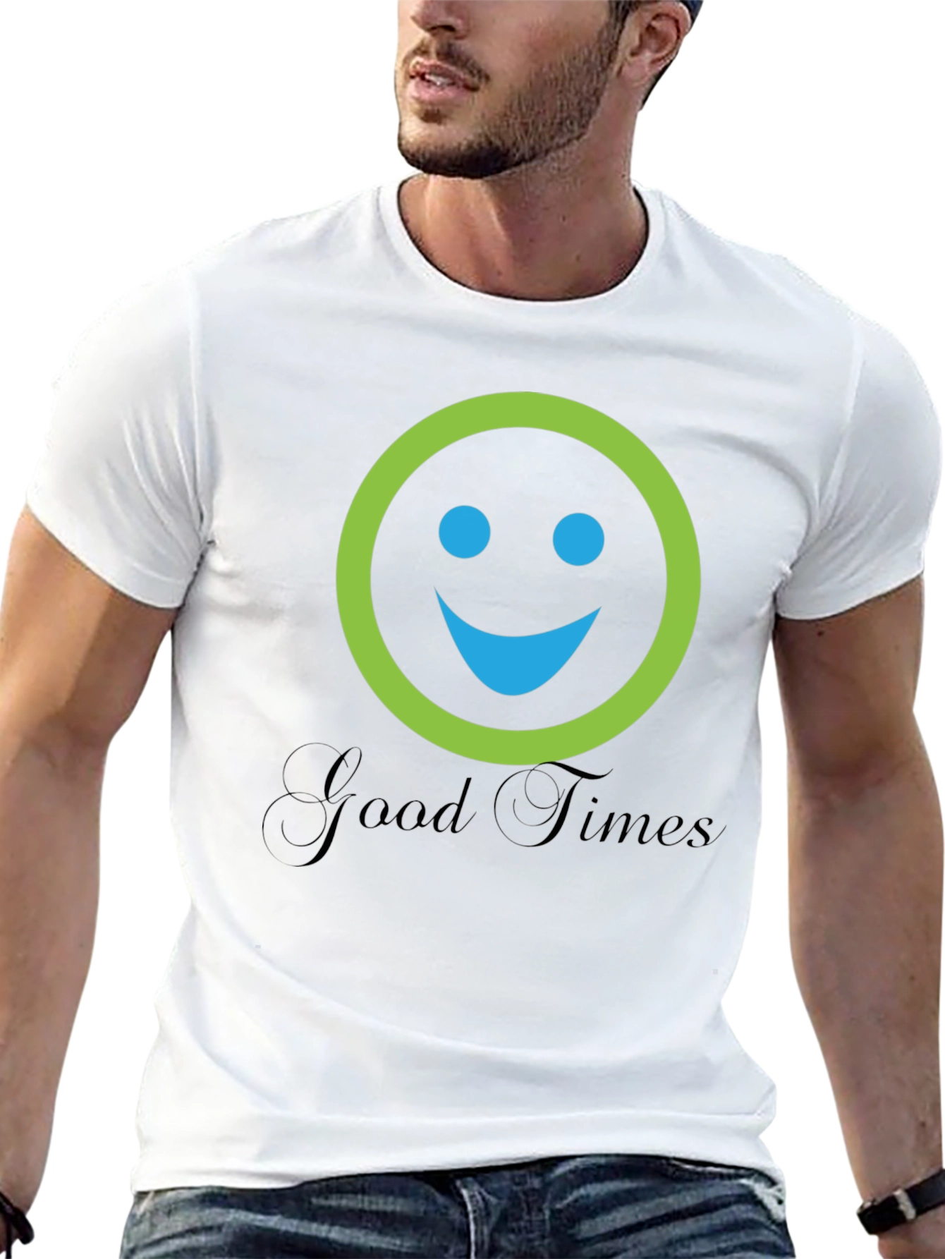 Smiley Face Graphic Black T-Shirt - Good Times