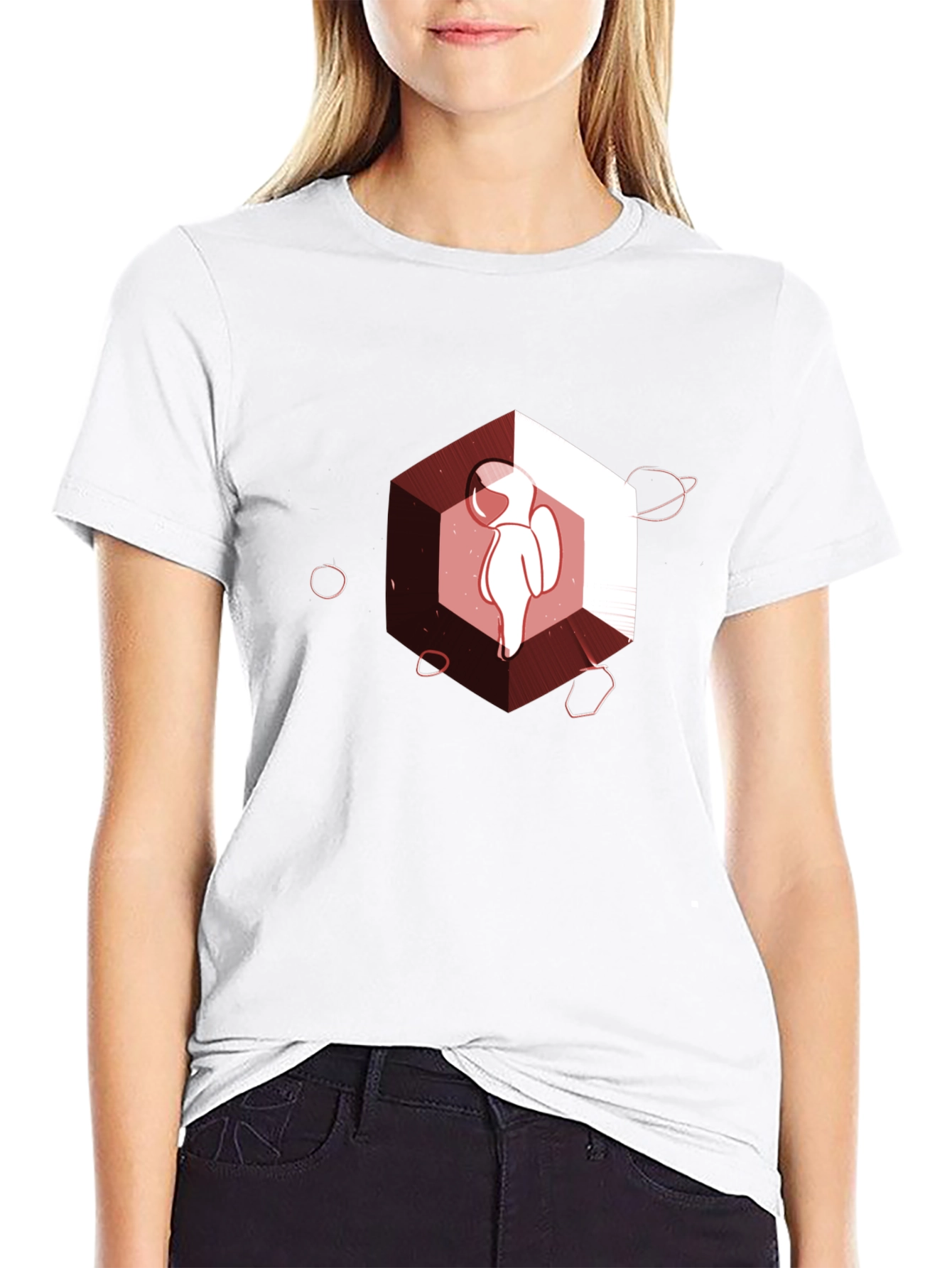 Astronaut in Space Hexagon Graphic Tee - Black