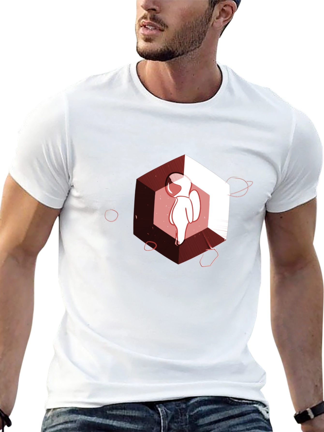 Astronaut in Space Hexagon Graphic Tee - Black