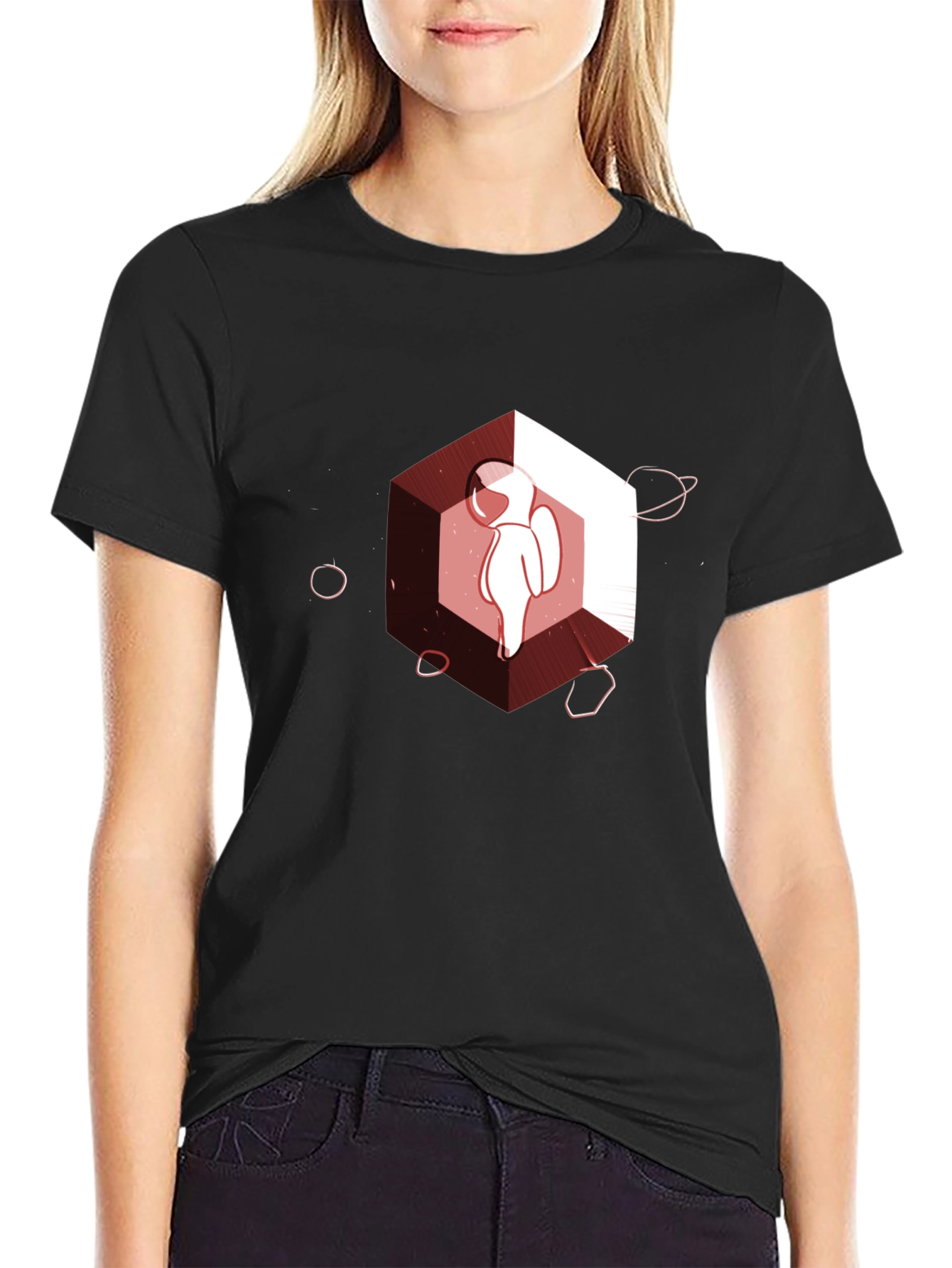 Astronaut in Space Hexagon Graphic Tee - Black