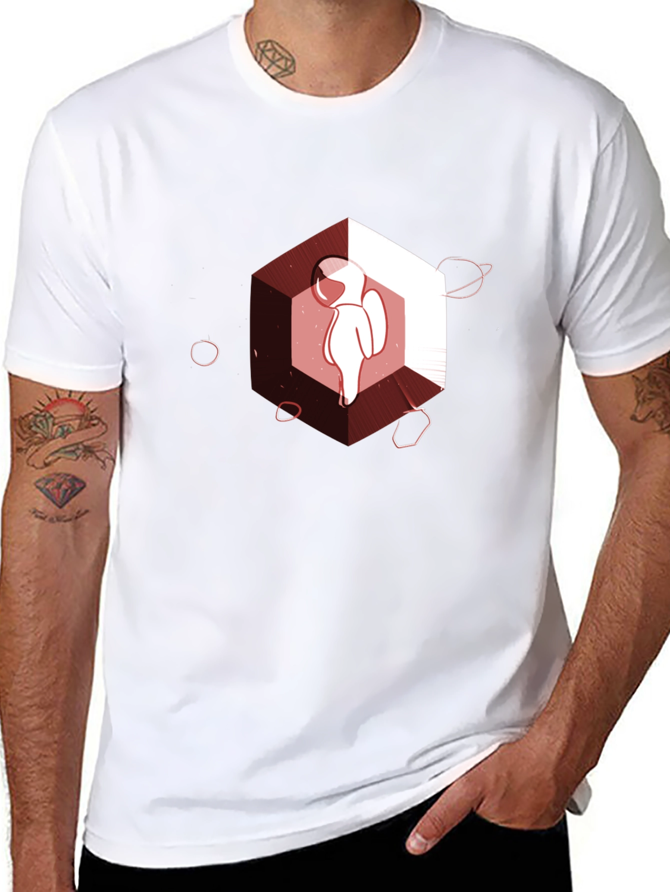 Astronaut in Space Hexagon Graphic Tee - Black