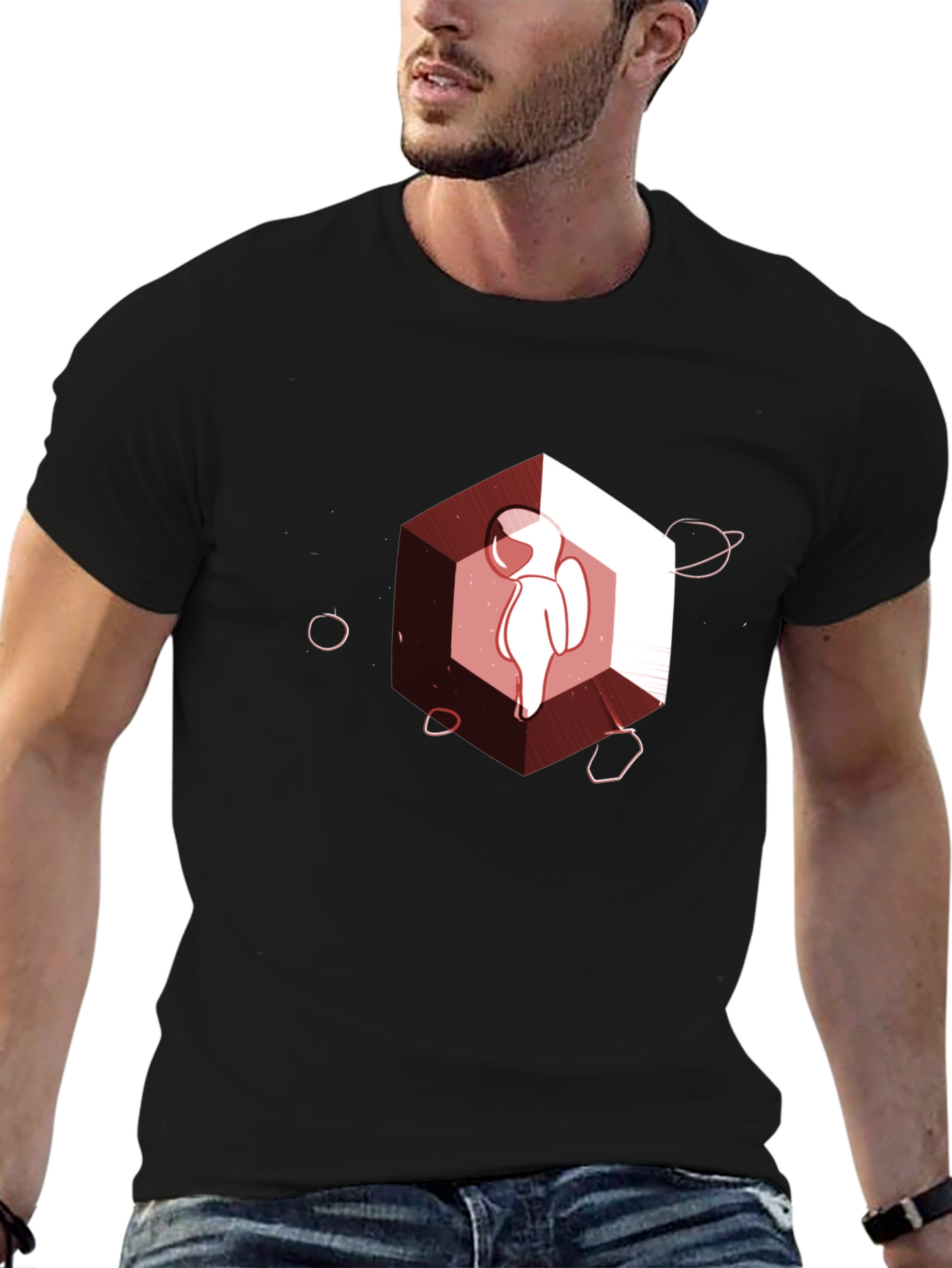 Astronaut in Space Hexagon Graphic Tee - Black