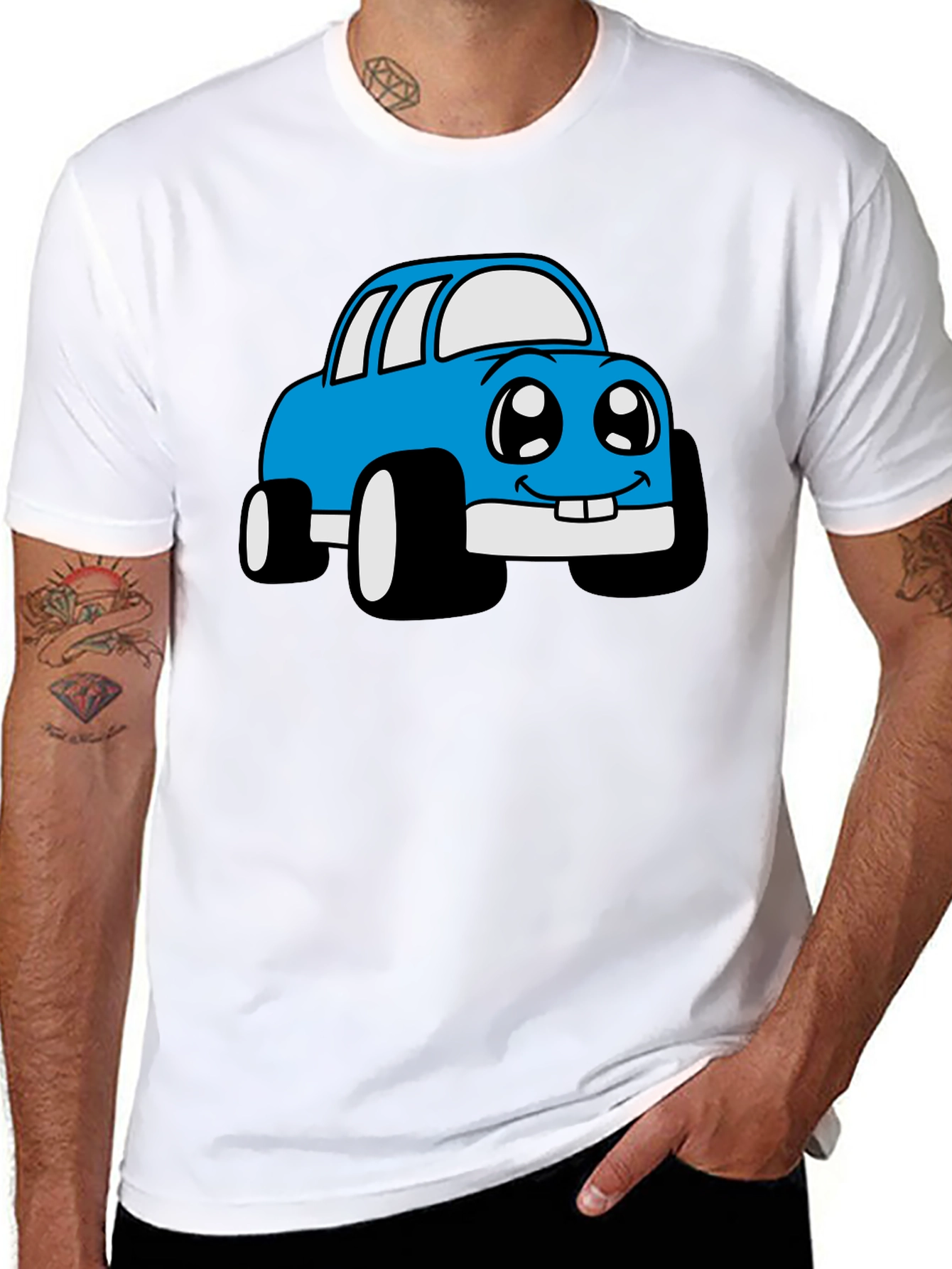Cartoon Car Graphic T-Shirt - Whimsical Design