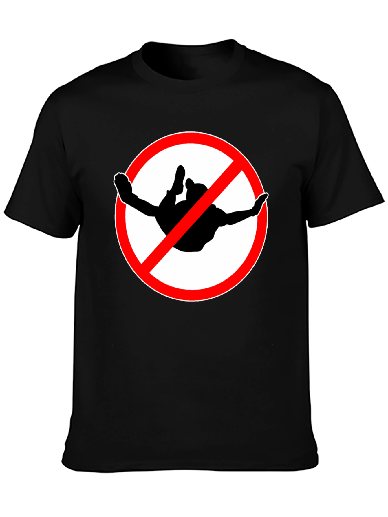 No Skydiving Black T-Shirt Graphic Tee Novelty Gift