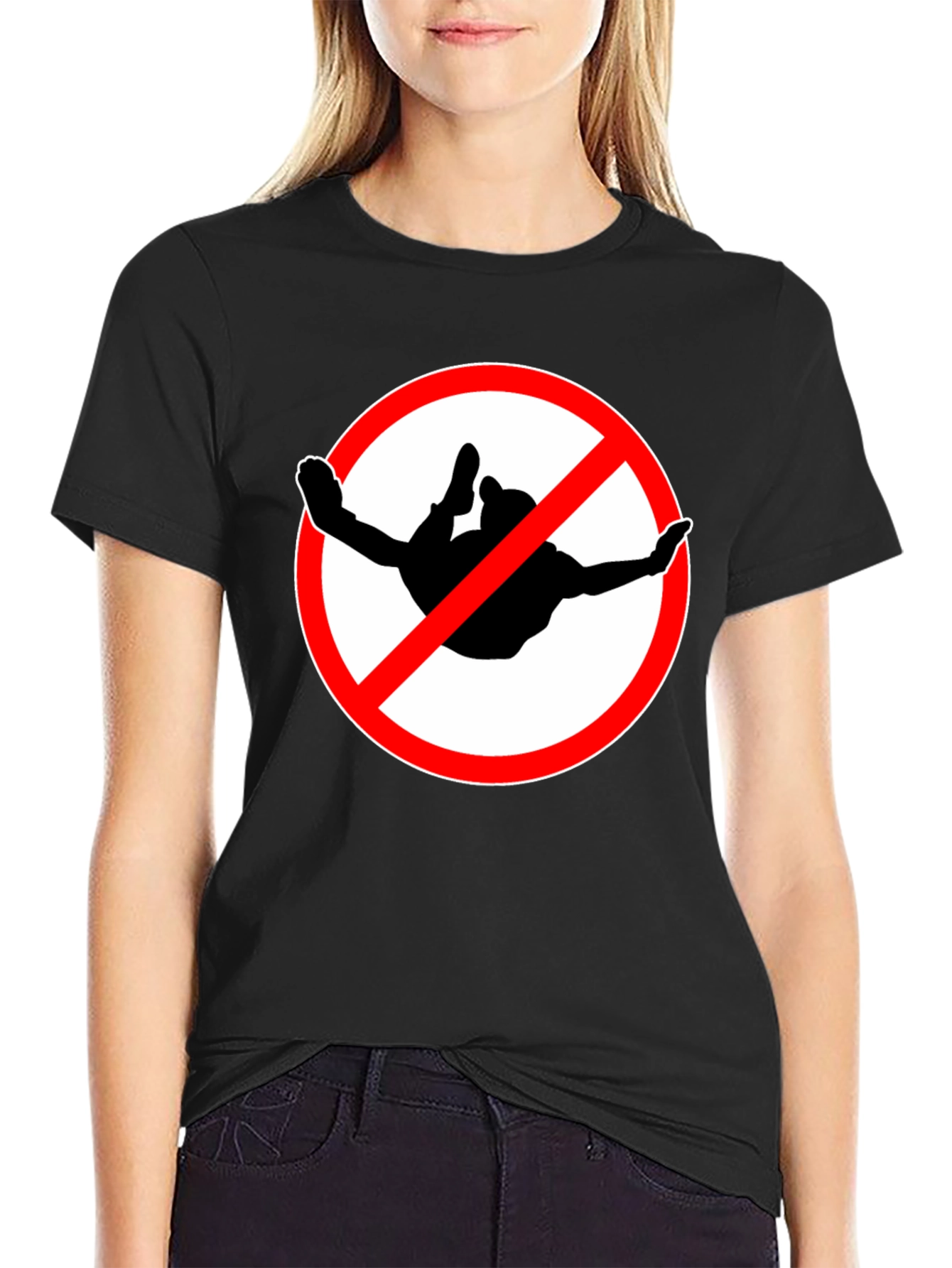 No Skydiving Black T-Shirt Graphic Tee Novelty Gift