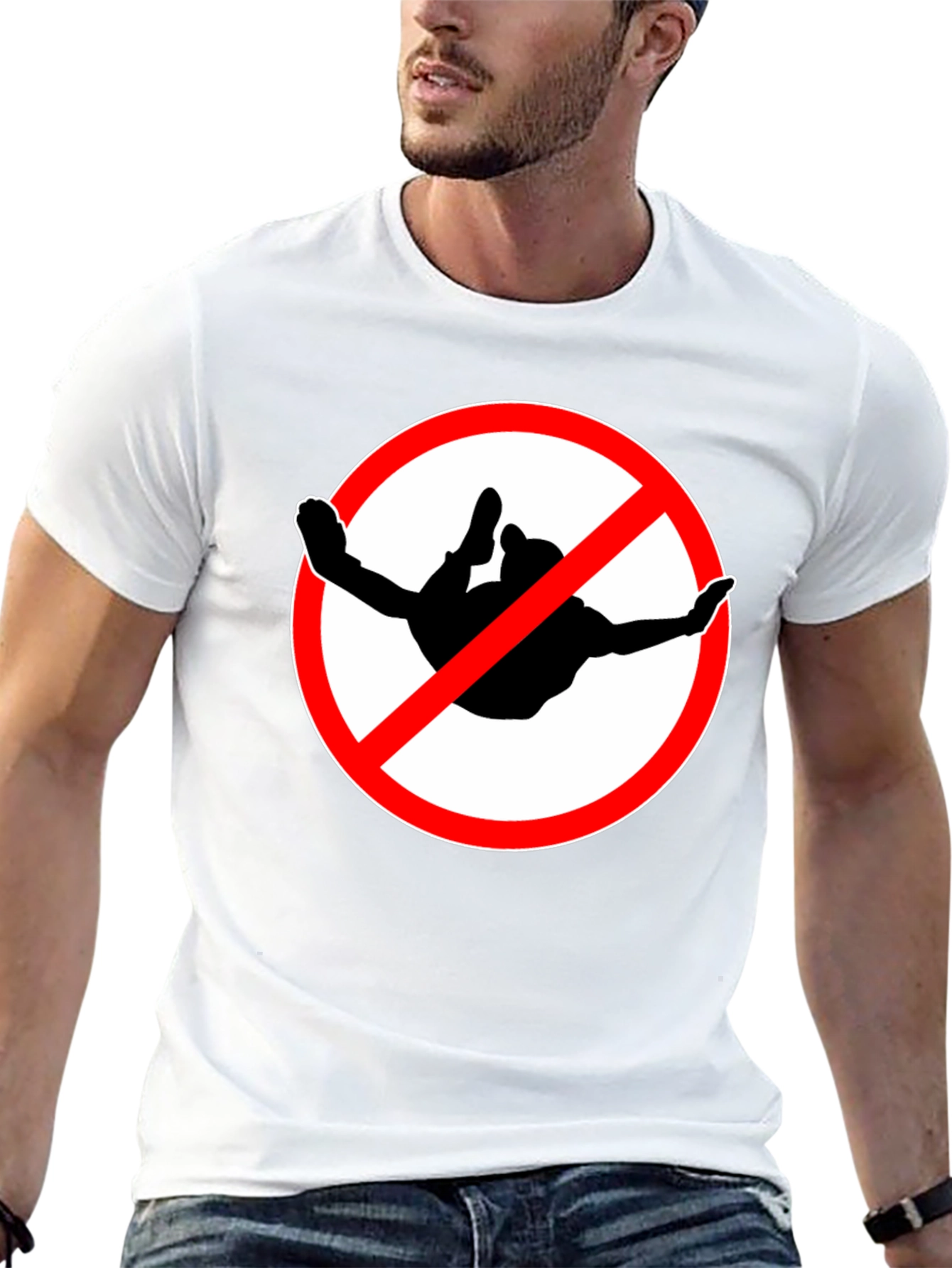 No Skydiving Black T-Shirt Graphic Tee Novelty Gift