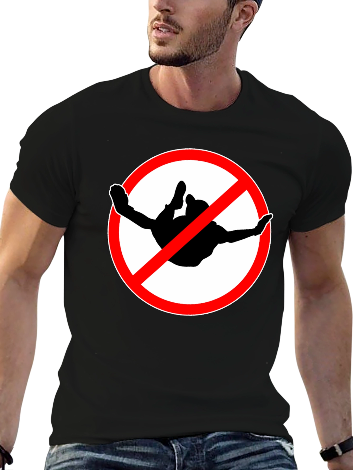 No Skydiving Black T-Shirt Graphic Tee Novelty Gift