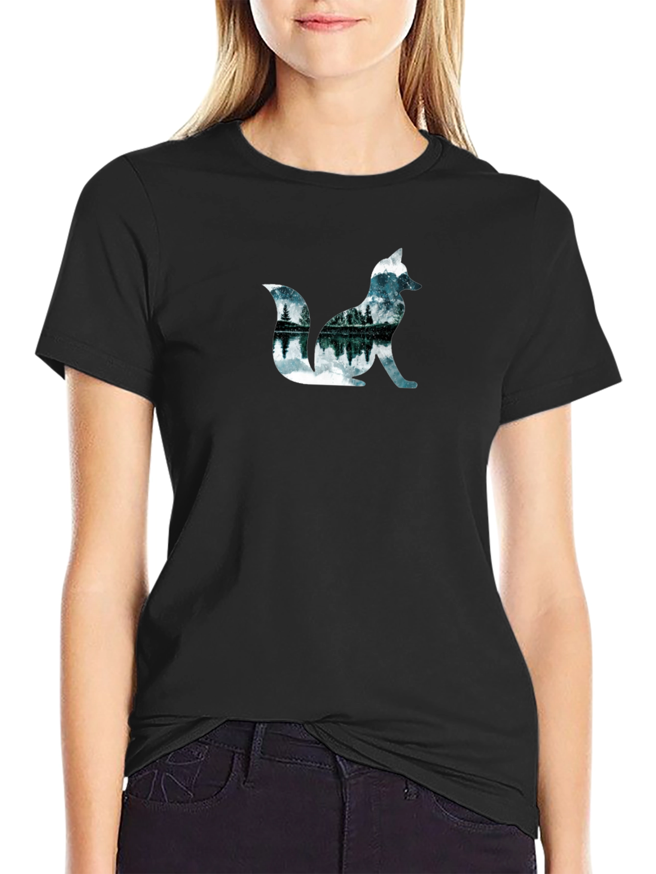 Nature Fox Graphic Black T-Shirt