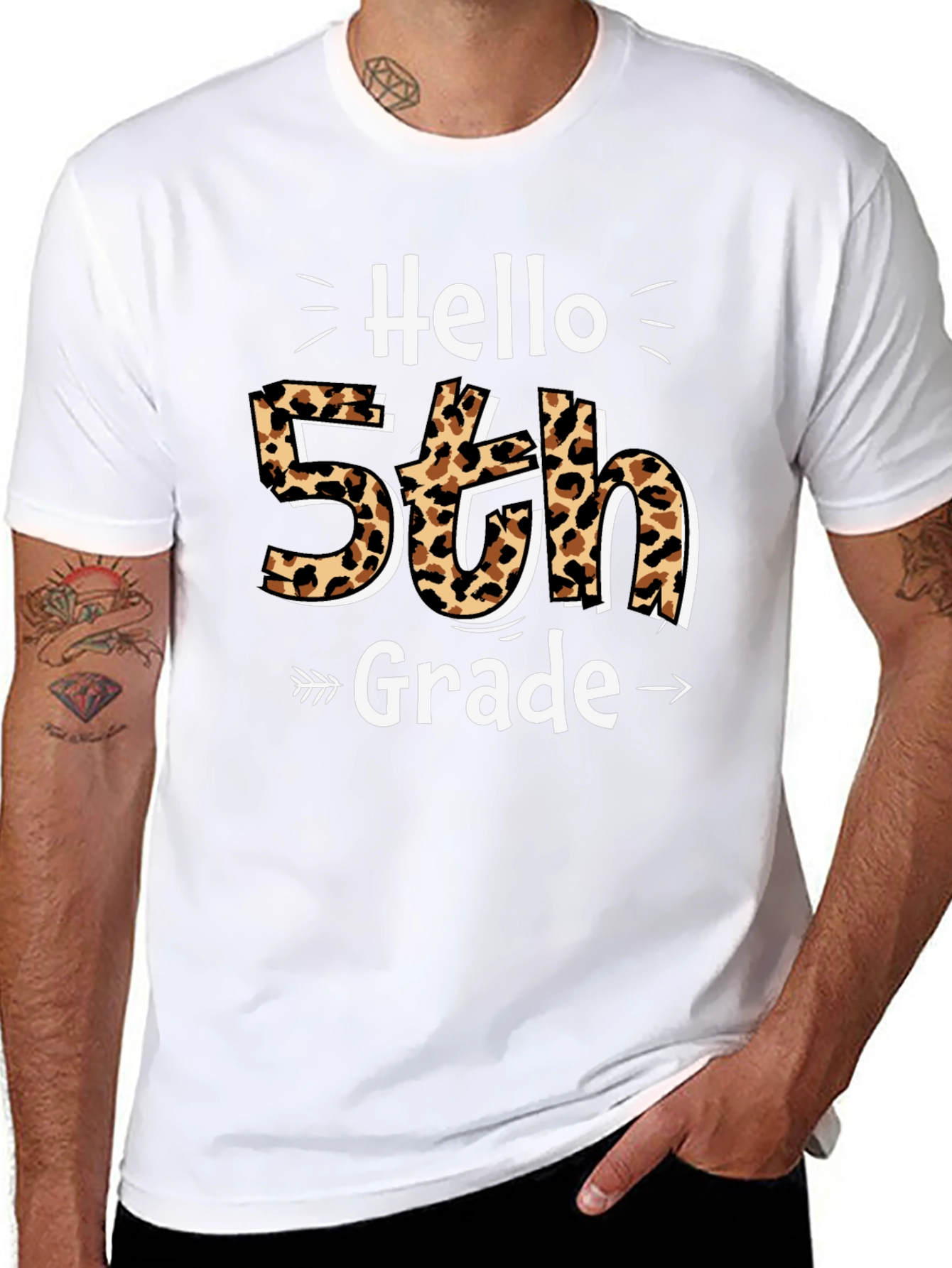 Hello 5th Grade Leopard Print T-Shirt