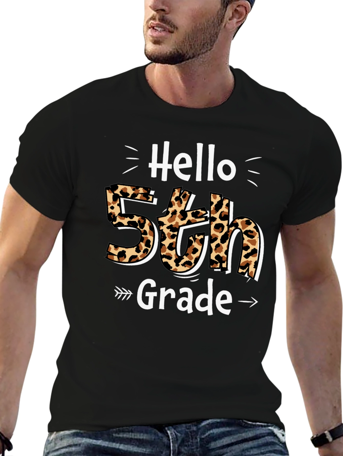 Hello 5th Grade Leopard Print T-Shirt