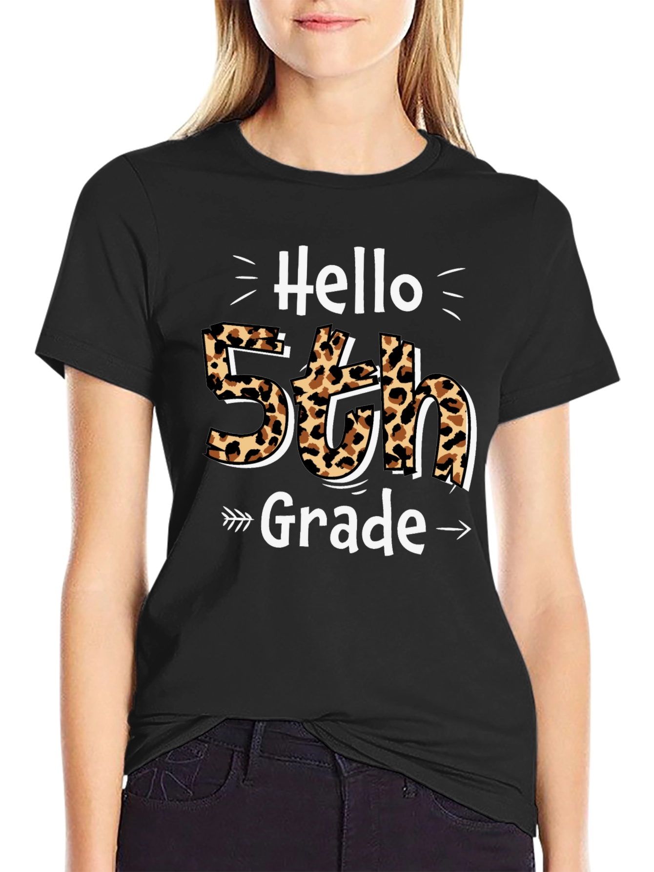 Hello 5th Grade Leopard Print T-Shirt