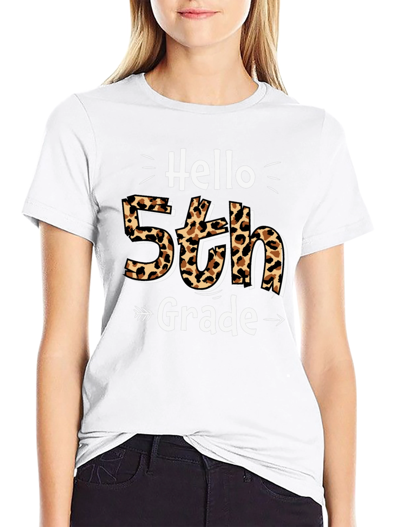 Hello 5th Grade Leopard Print T-Shirt