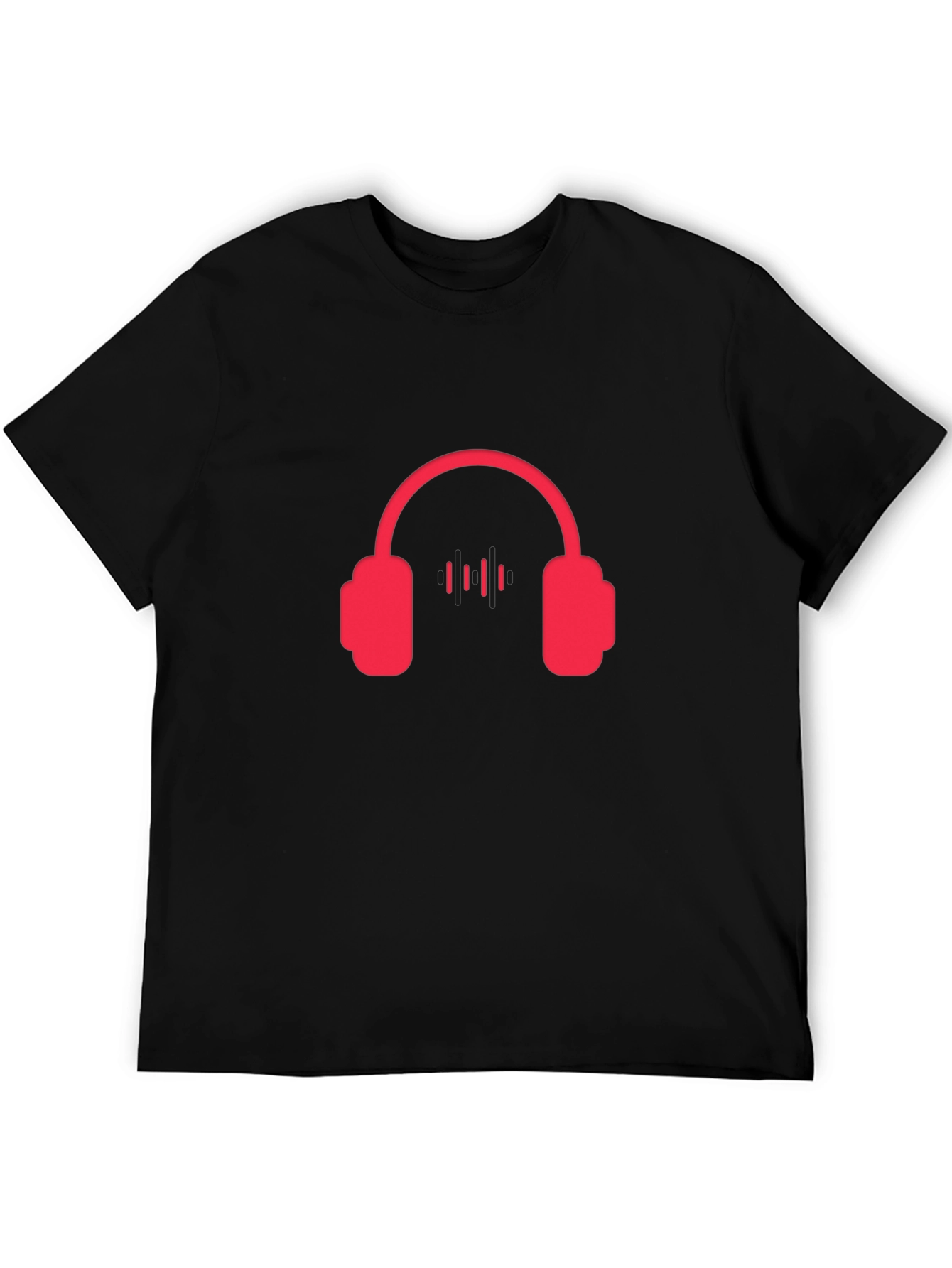 Red Headphone Graphic Tee - Black Casual T-Shirt