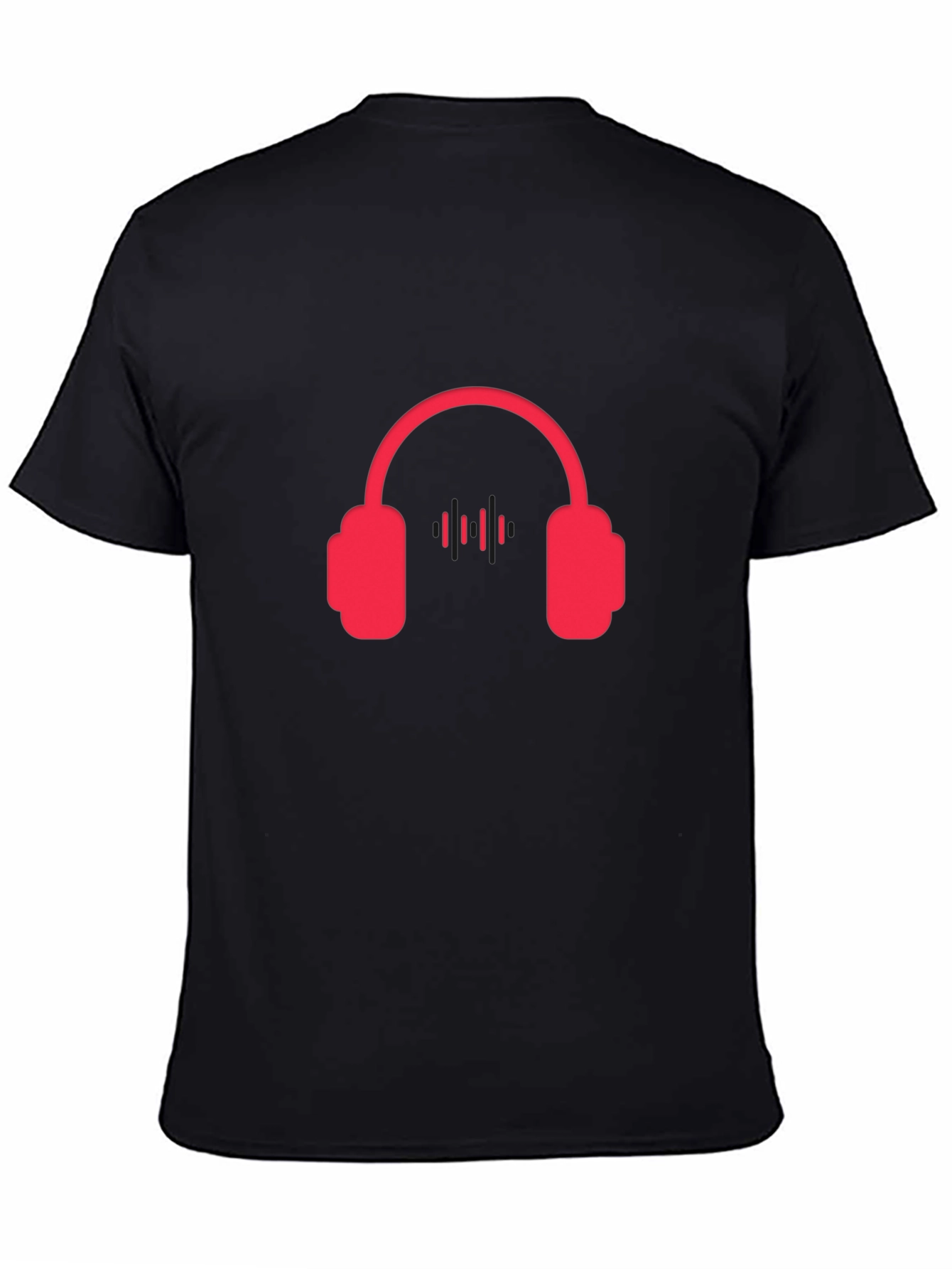 Red Headphone Graphic Tee - Black Casual T-Shirt