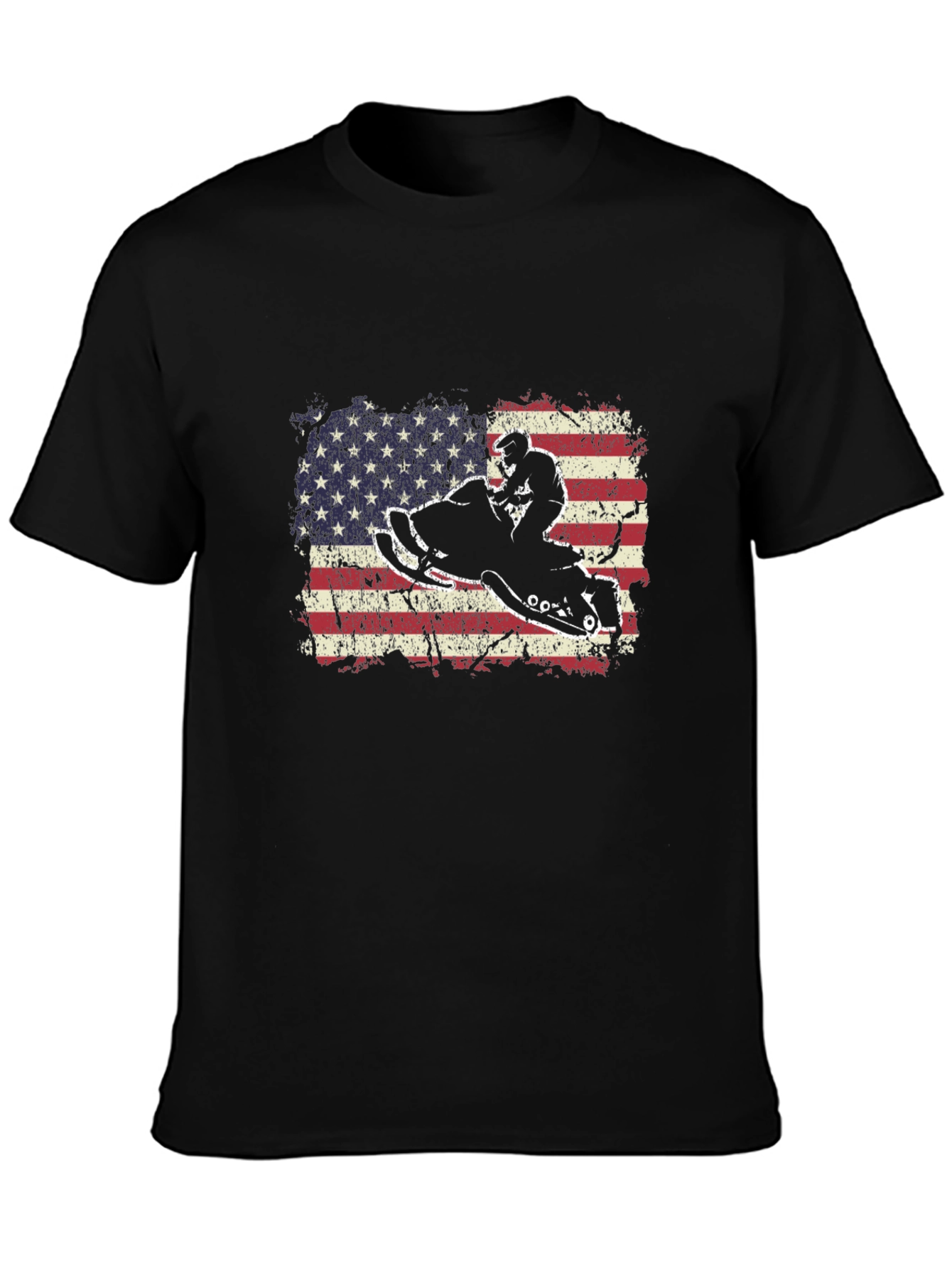Snowmobile American Flag Graphic T-Shirt