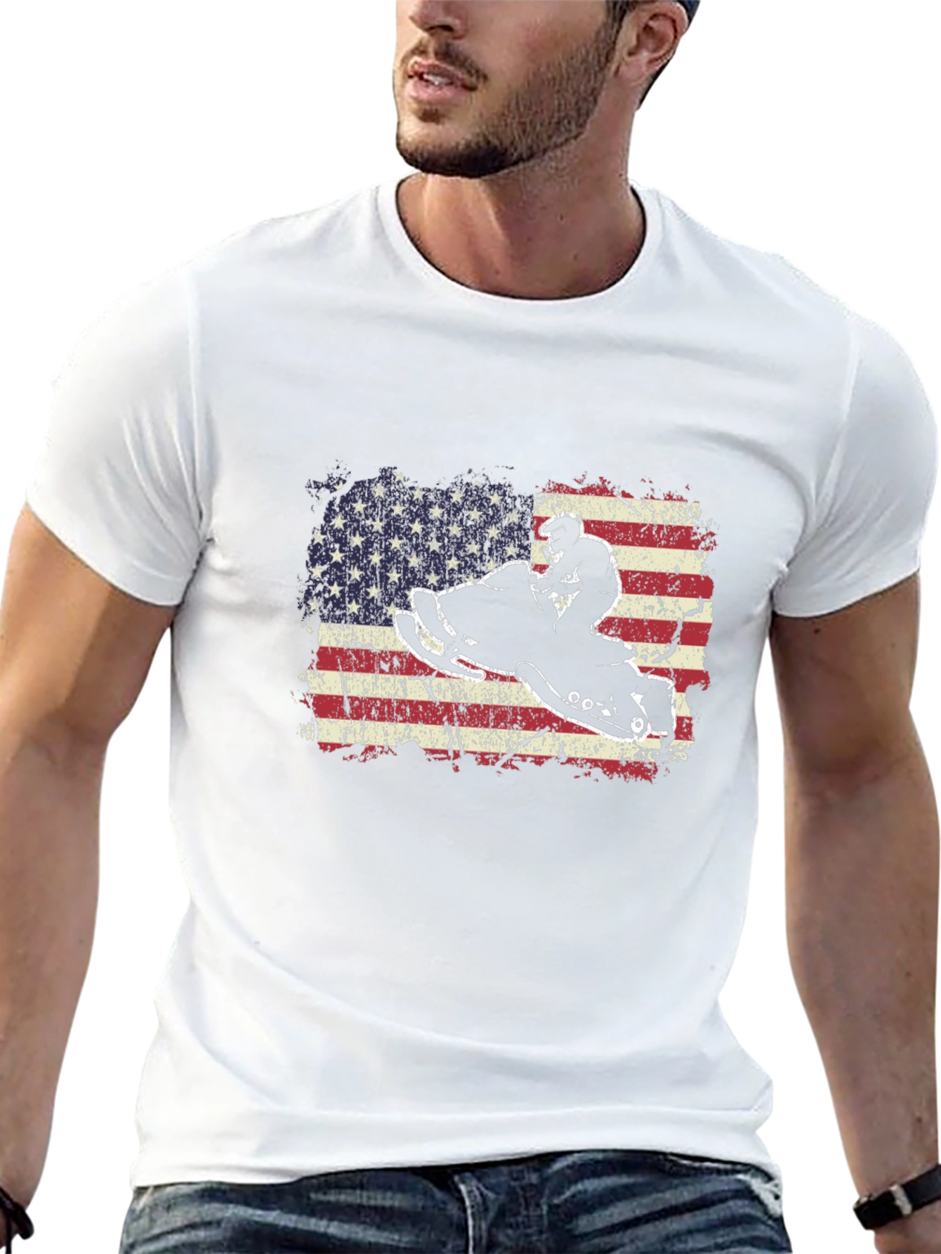 Snowmobile American Flag Graphic T-Shirt