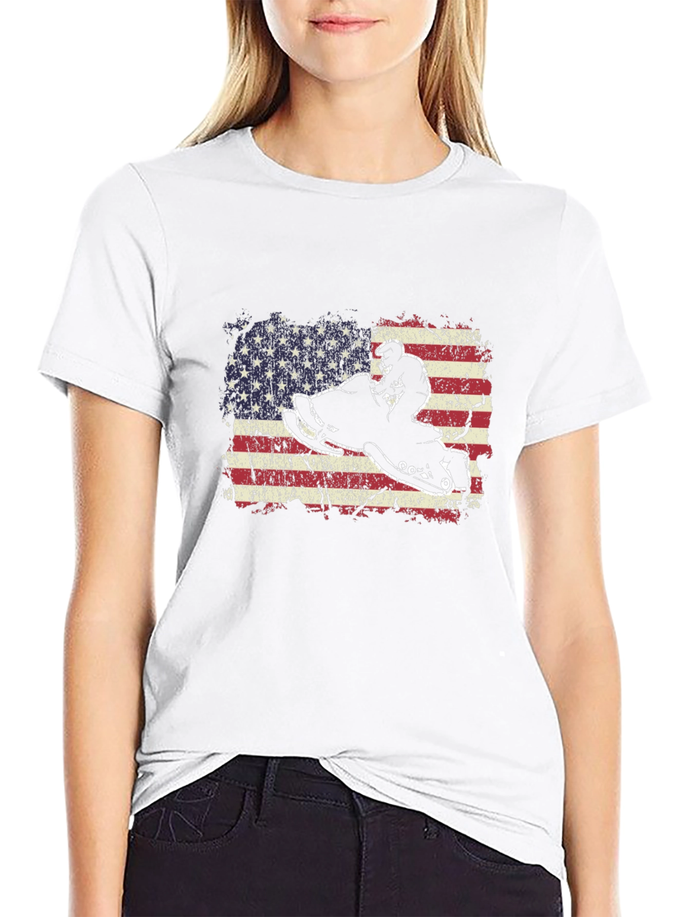 Snowmobile American Flag Graphic T-Shirt