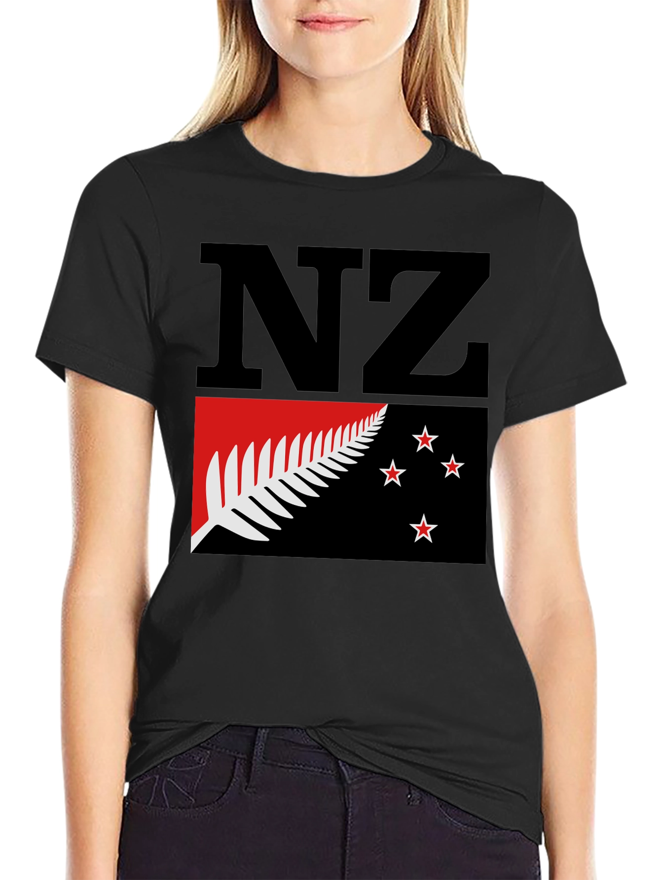 NZ Flag Graphic Tee - Black Cotton T-Shirt