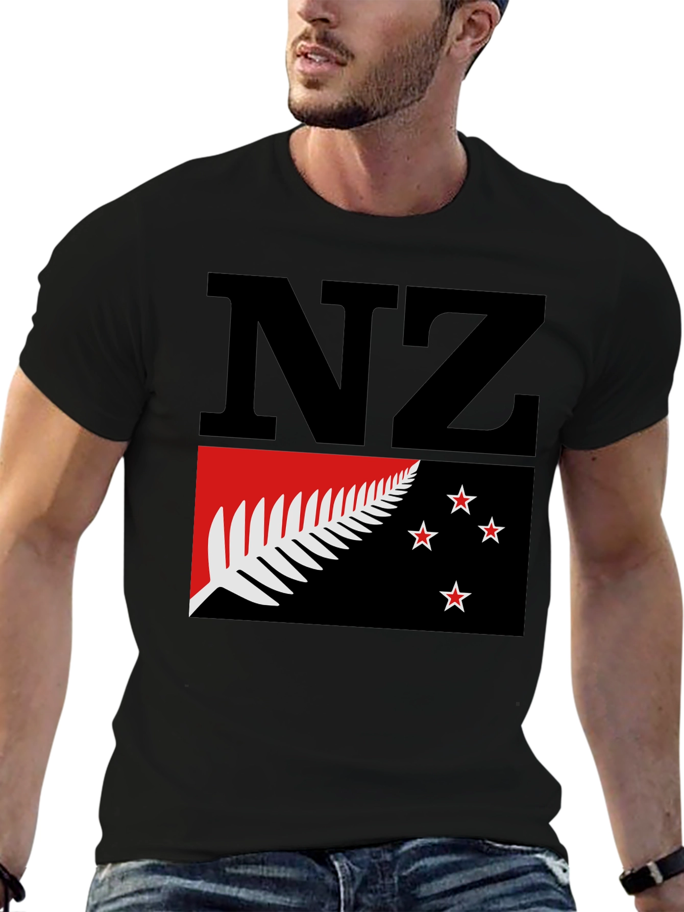 NZ Flag Graphic Tee - Black Cotton T-Shirt