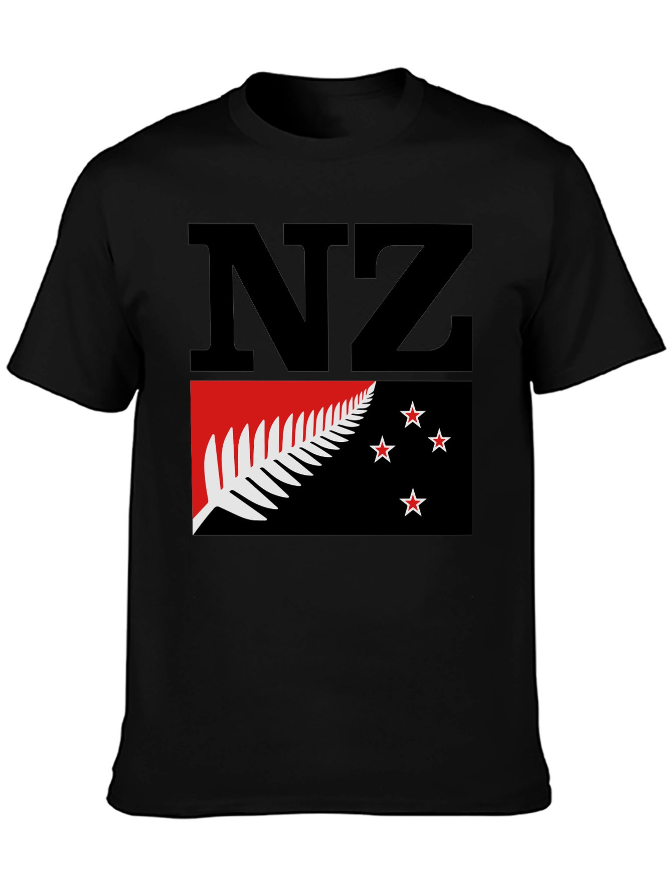 NZ Flag Graphic Tee - Black Cotton T-Shirt