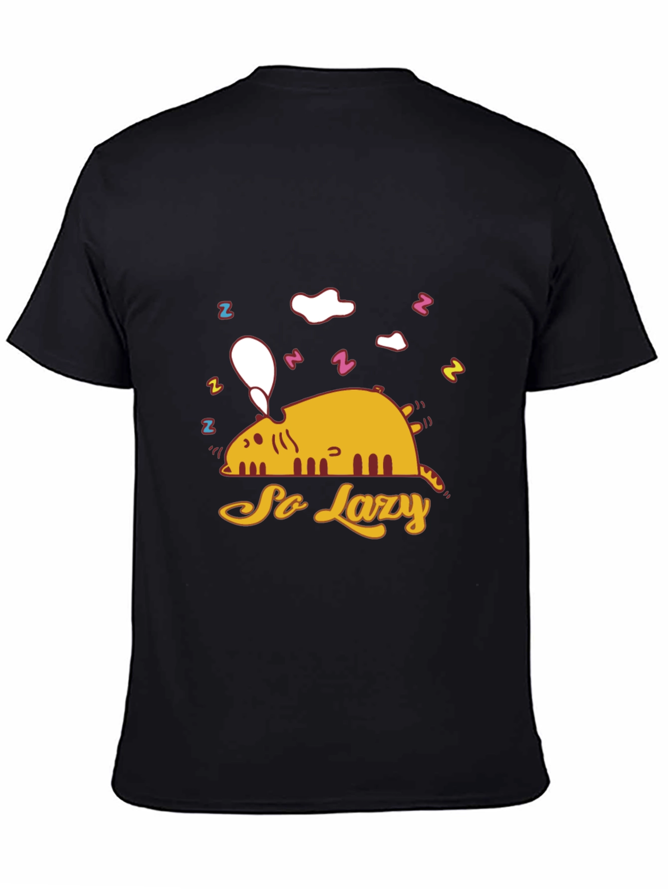 So Lazy Cat Graphic T-Shirt - Black Cotton Tee