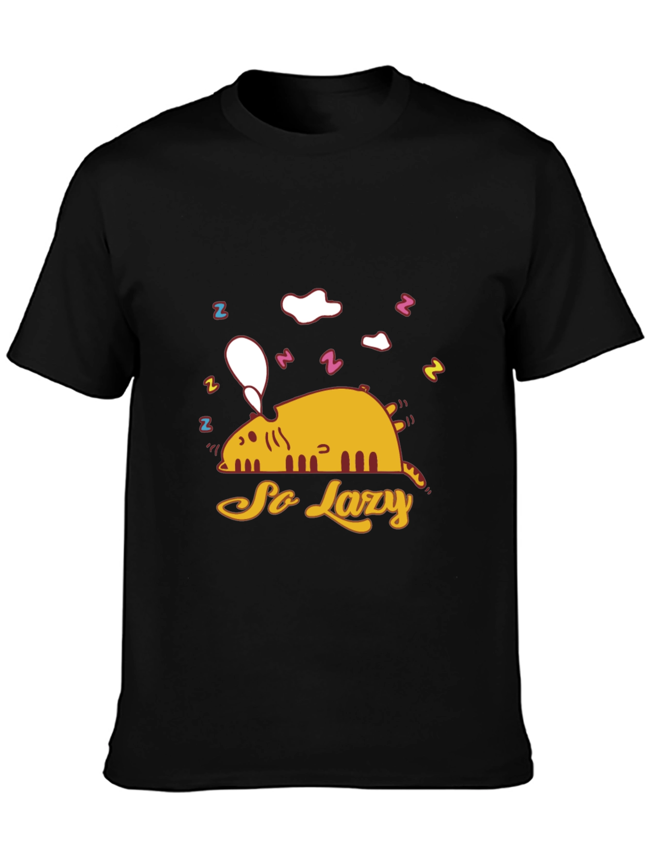 So Lazy Cat Graphic T-Shirt - Black Cotton Tee