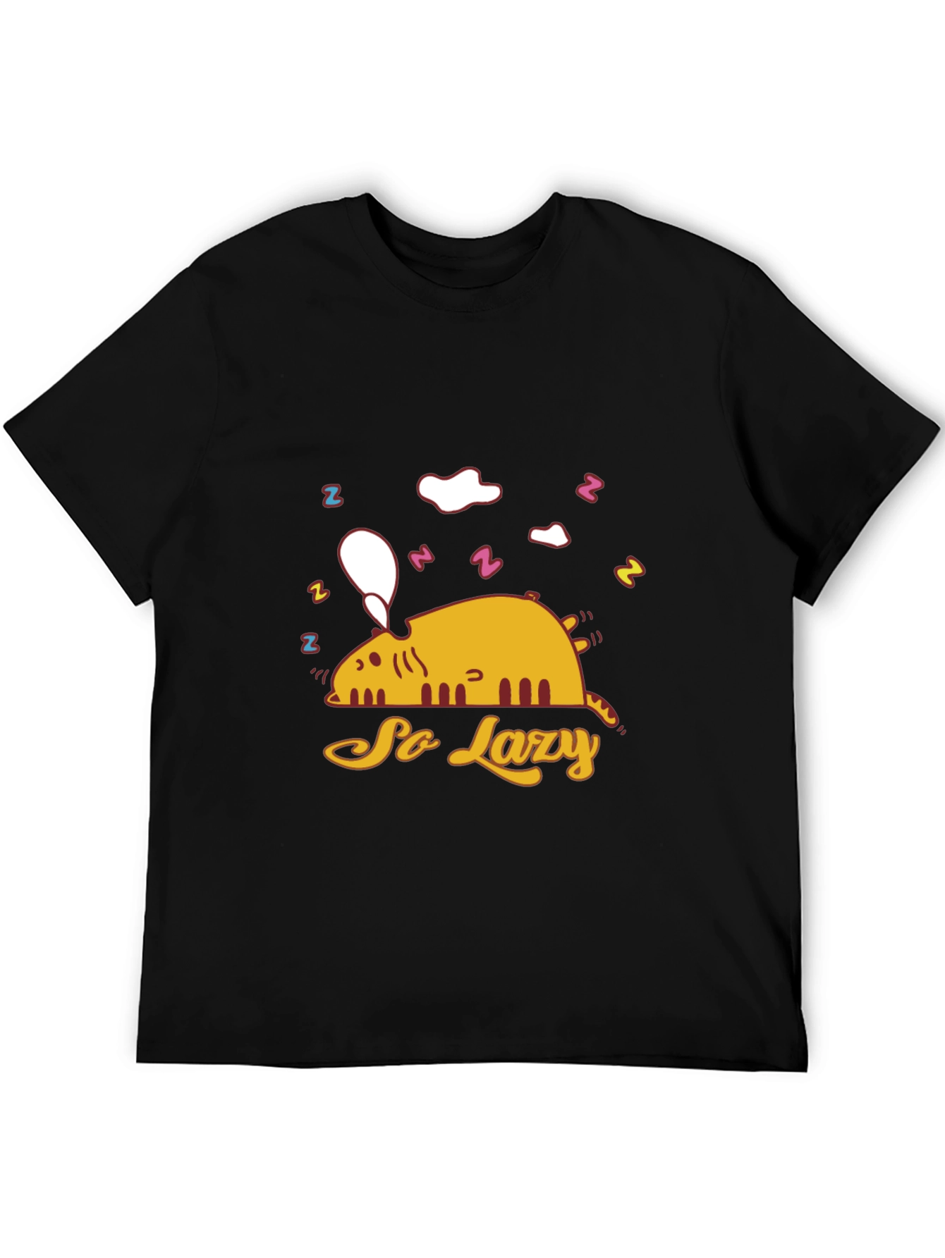 So Lazy Cat Graphic T-Shirt - Black Cotton Tee