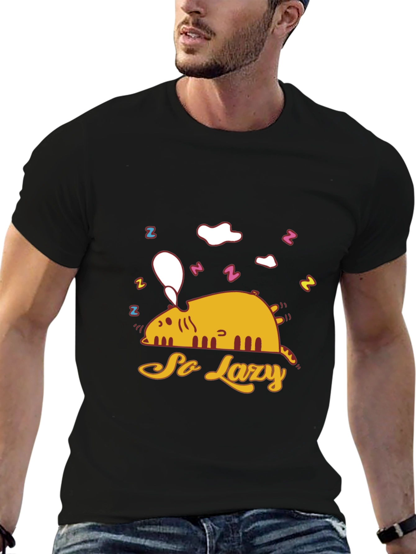 So Lazy Cat Graphic T-Shirt - Black Cotton Tee
