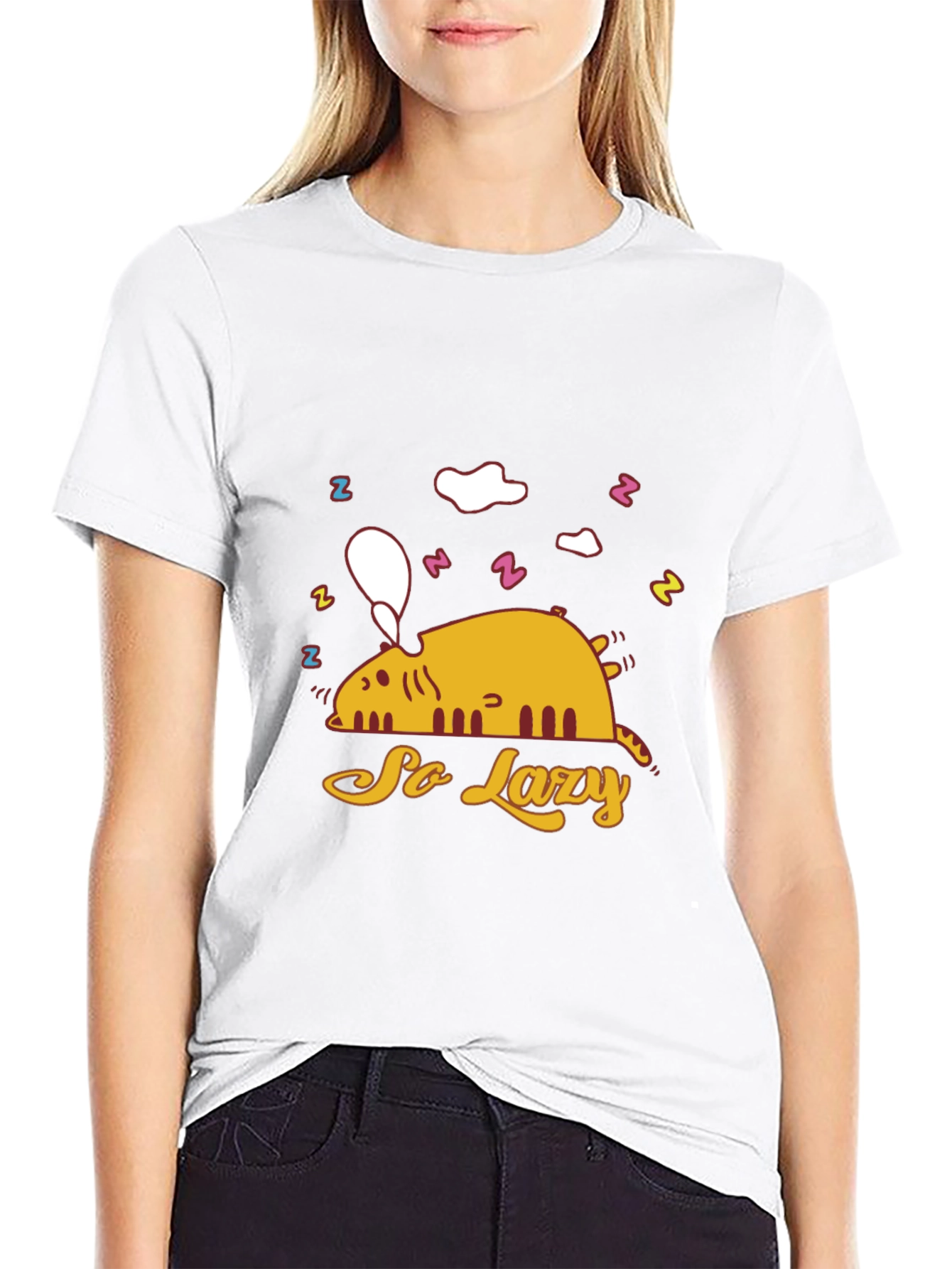So Lazy Cat Graphic T-Shirt - Black Cotton Tee