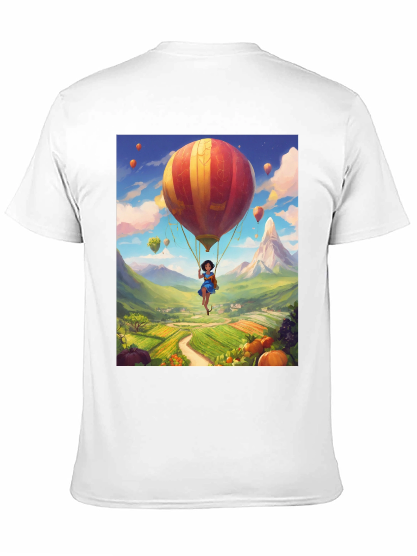 Whimsical Hot Air Balloon Graphic Tee - Black