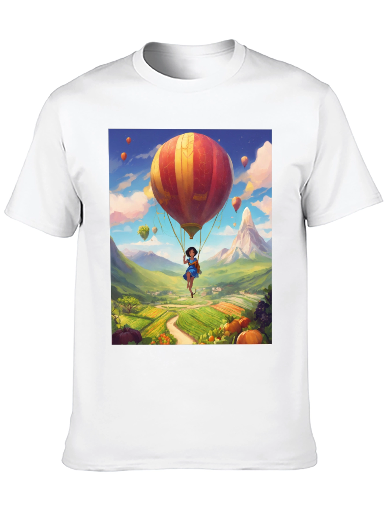 Whimsical Hot Air Balloon Graphic Tee - Black