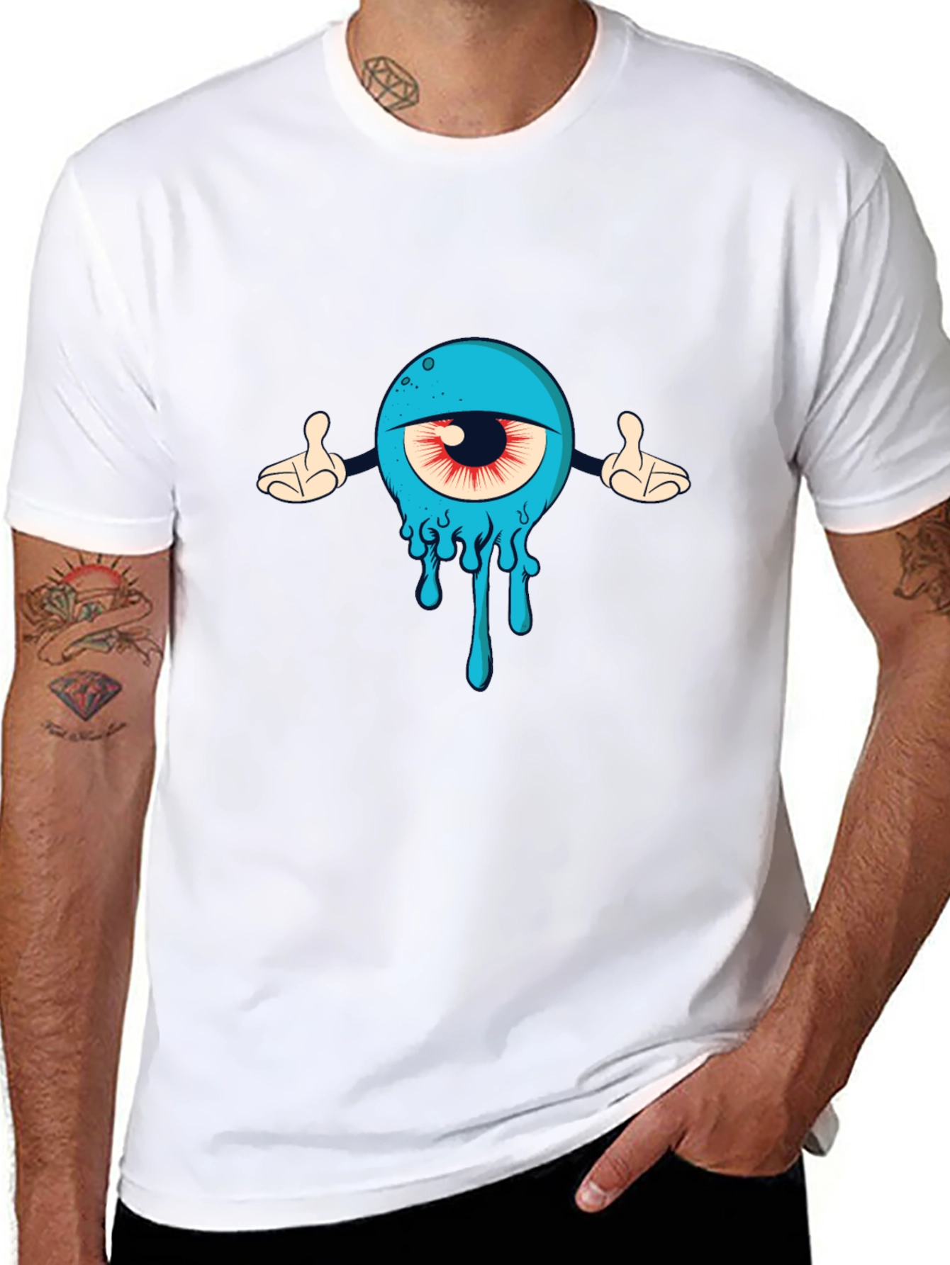 Mens Black T-Shirt with Cartoon Eye Design
